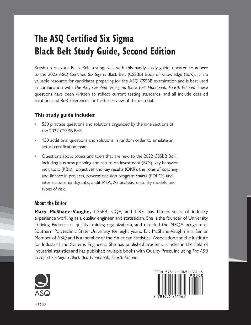 Rückseitencover The ASQ Certified Six Sigma Black Belt Study Guide