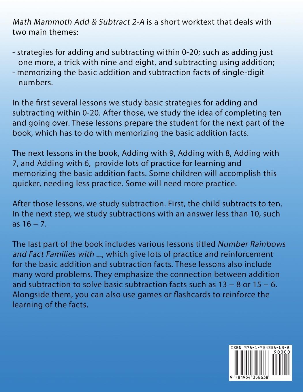 Rückseitencover Math Mammoth Add & Subtract 2-A