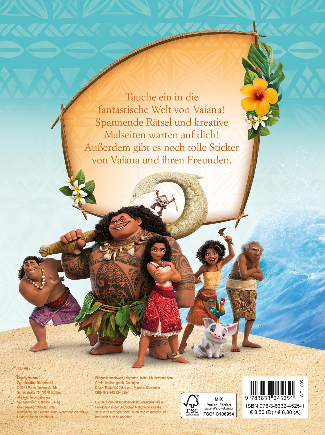 Rückseitencover Disney Vaiana 2: Zauberhafter Rätselspaß - Mit Stickern!