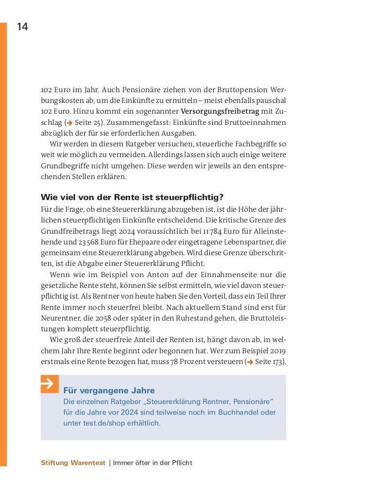 Beispielinhalt (Bild) Steuererklärung 2024/2025 - Rentner, Pensionäre