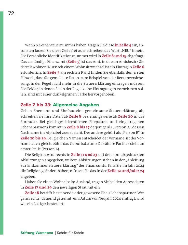 Beispielinhalt (Bild) Steuererklärung 2024/2025 - Rentner, Pensionäre