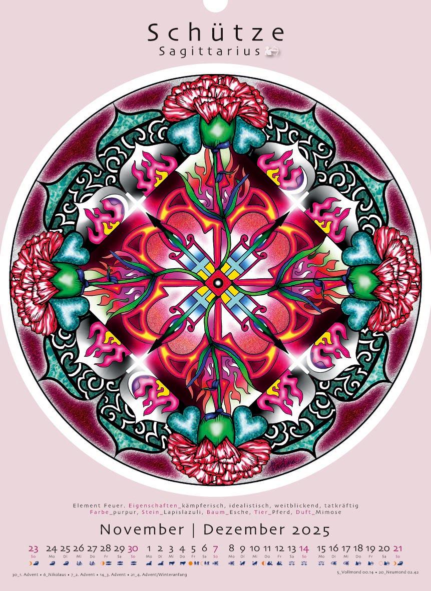 Beispielinhalt (Bild) Sternzeichen-Mandalas. Kalender 2025