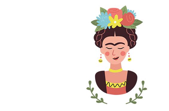 Beispielinhalt (Bild) Design Paper Frida Kahlo DIN A5. Mit Falz für Klappkarten