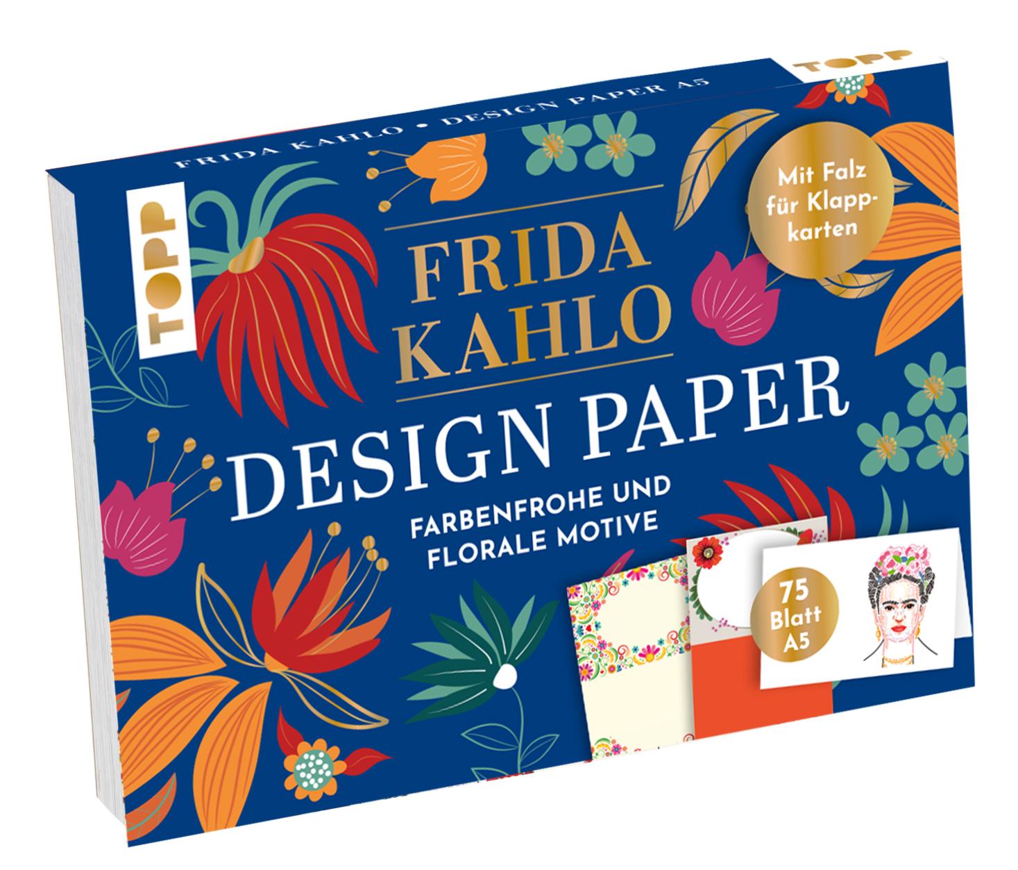 Vorderes Coverbild Design Paper Frida Kahlo DIN A5. Mit Falz für Klappkarten