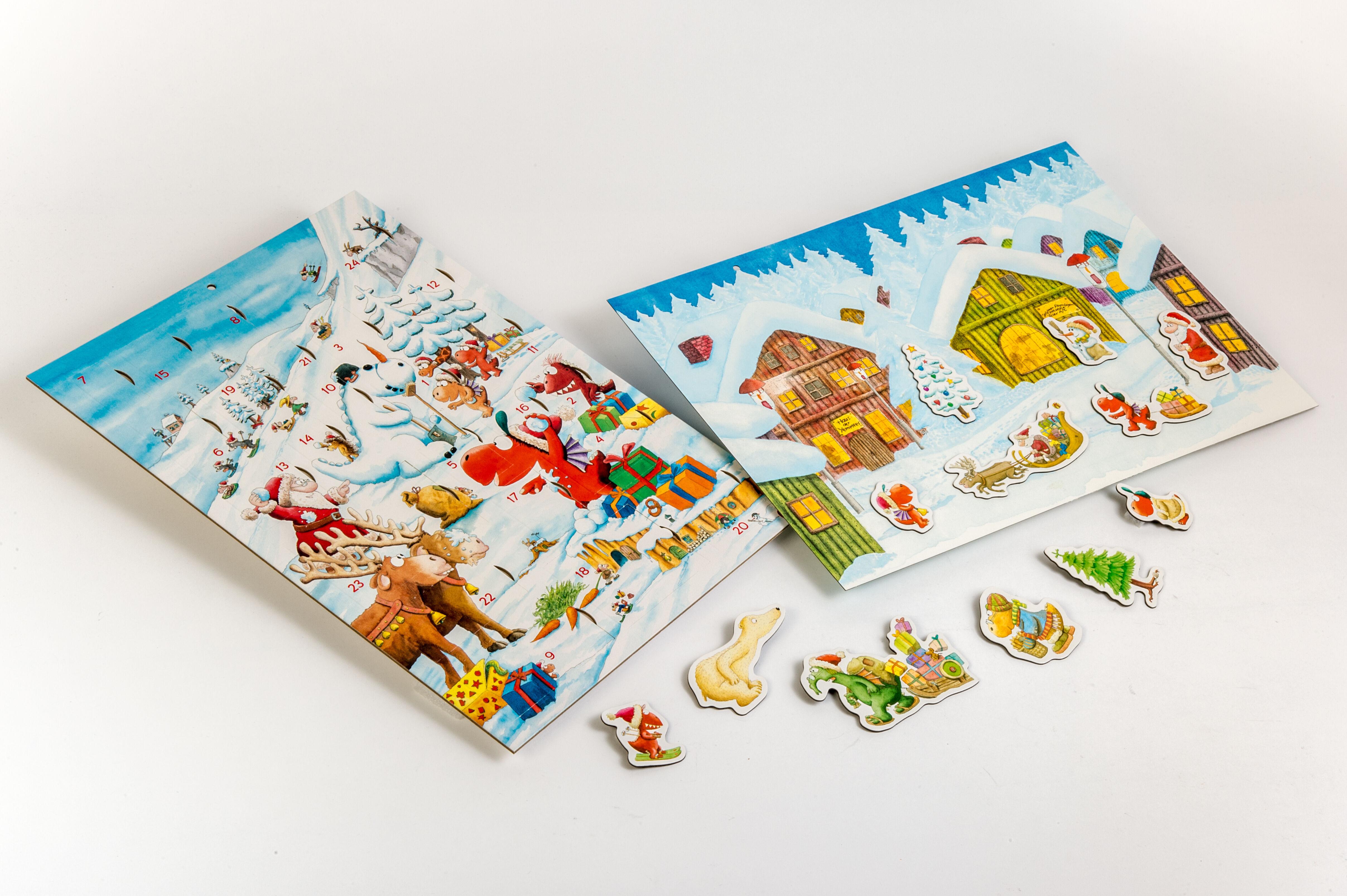 Beispielinhalt (Bild) Der kleine Drache Kokosnuss. Magnet-Adventskalender mit 24 verschiedenen Magnet-Motiven