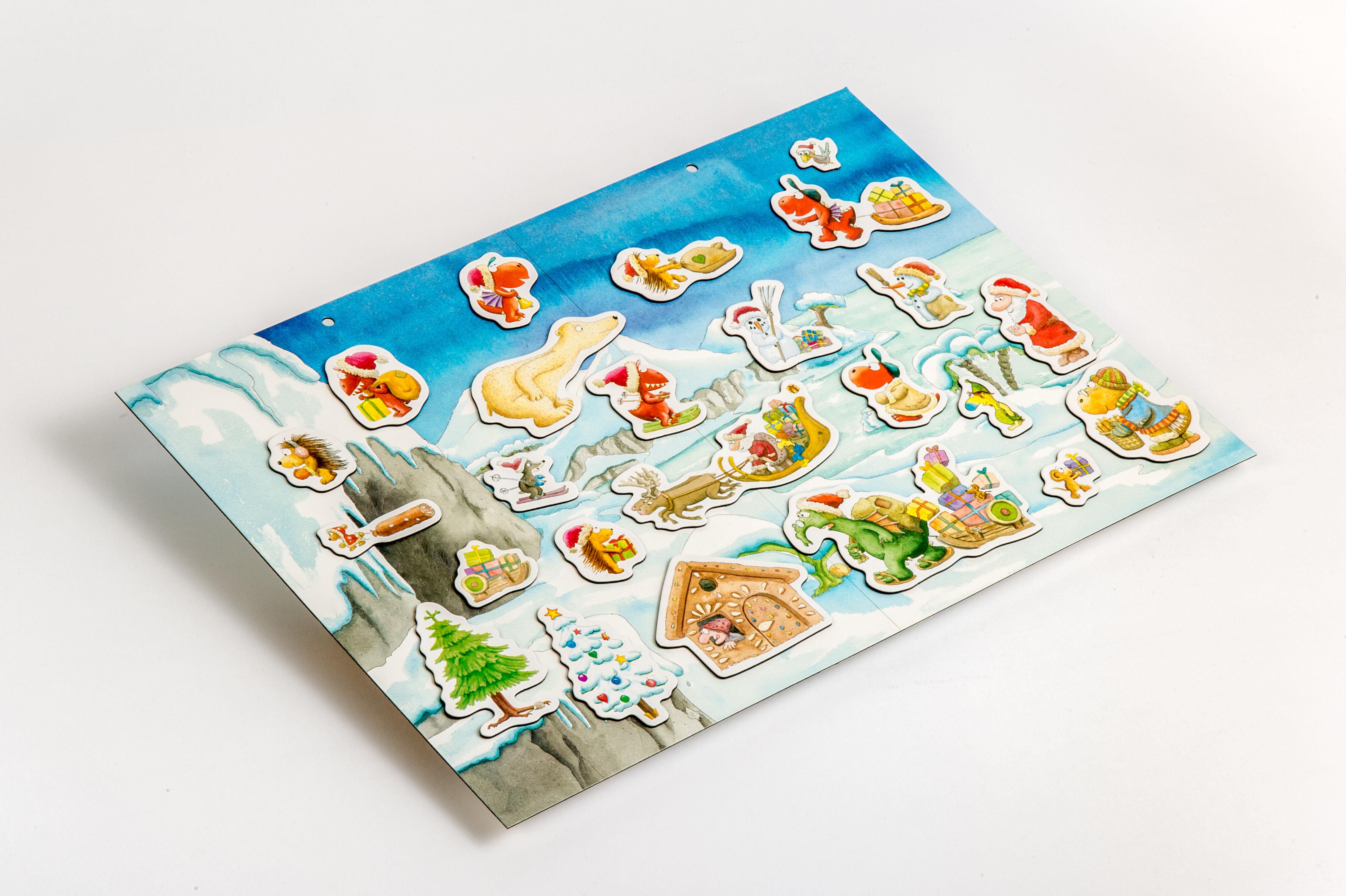 Beispielinhalt (Bild) Der kleine Drache Kokosnuss. Magnet-Adventskalender mit 24 verschiedenen Magnet-Motiven