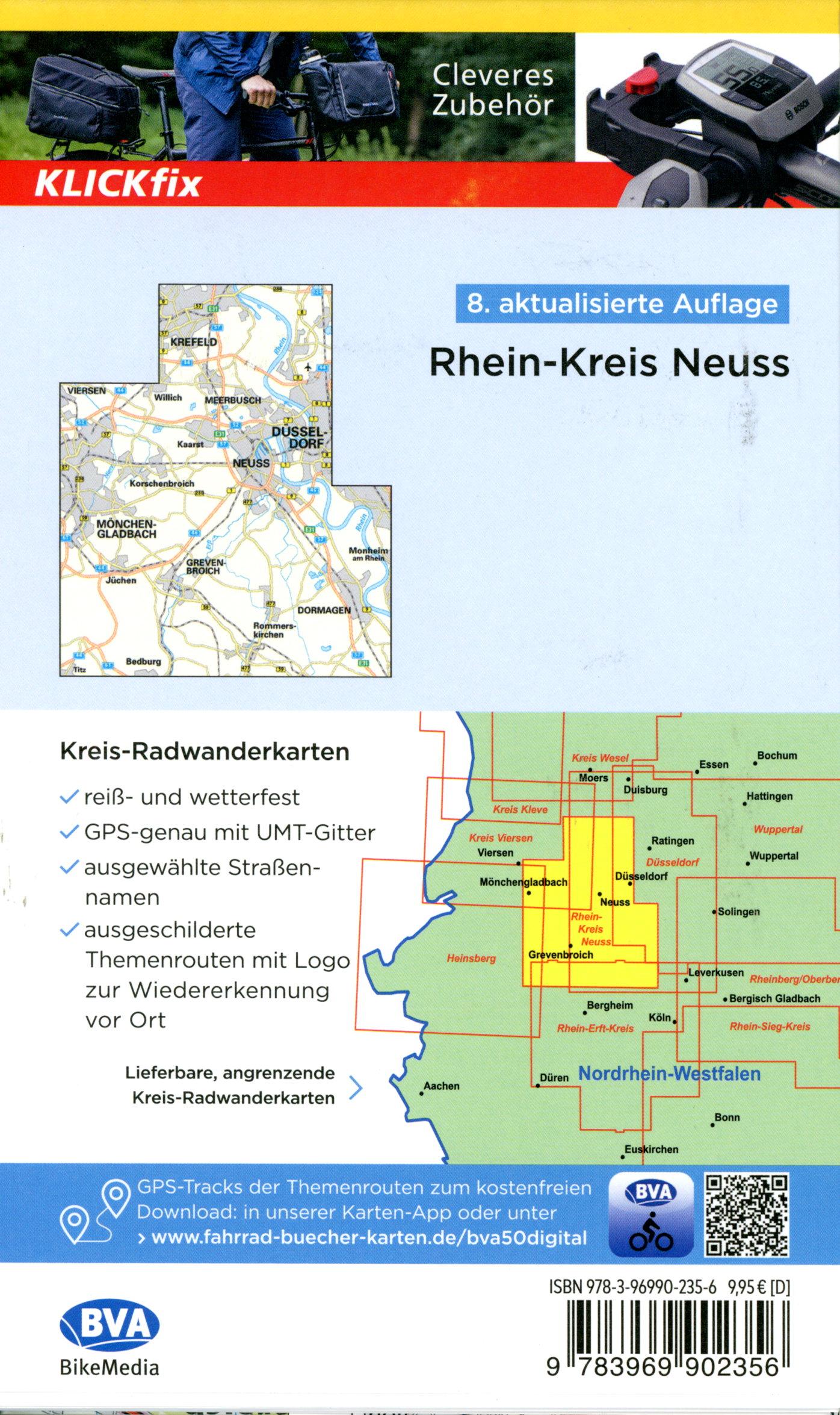 Beispielinhalt (Bild) Radwanderkarte BVA Rhein-Kreis Neuss 1:50.000, reiß- und wetterfest, GPS-Tracks Download, mit Knotennetz