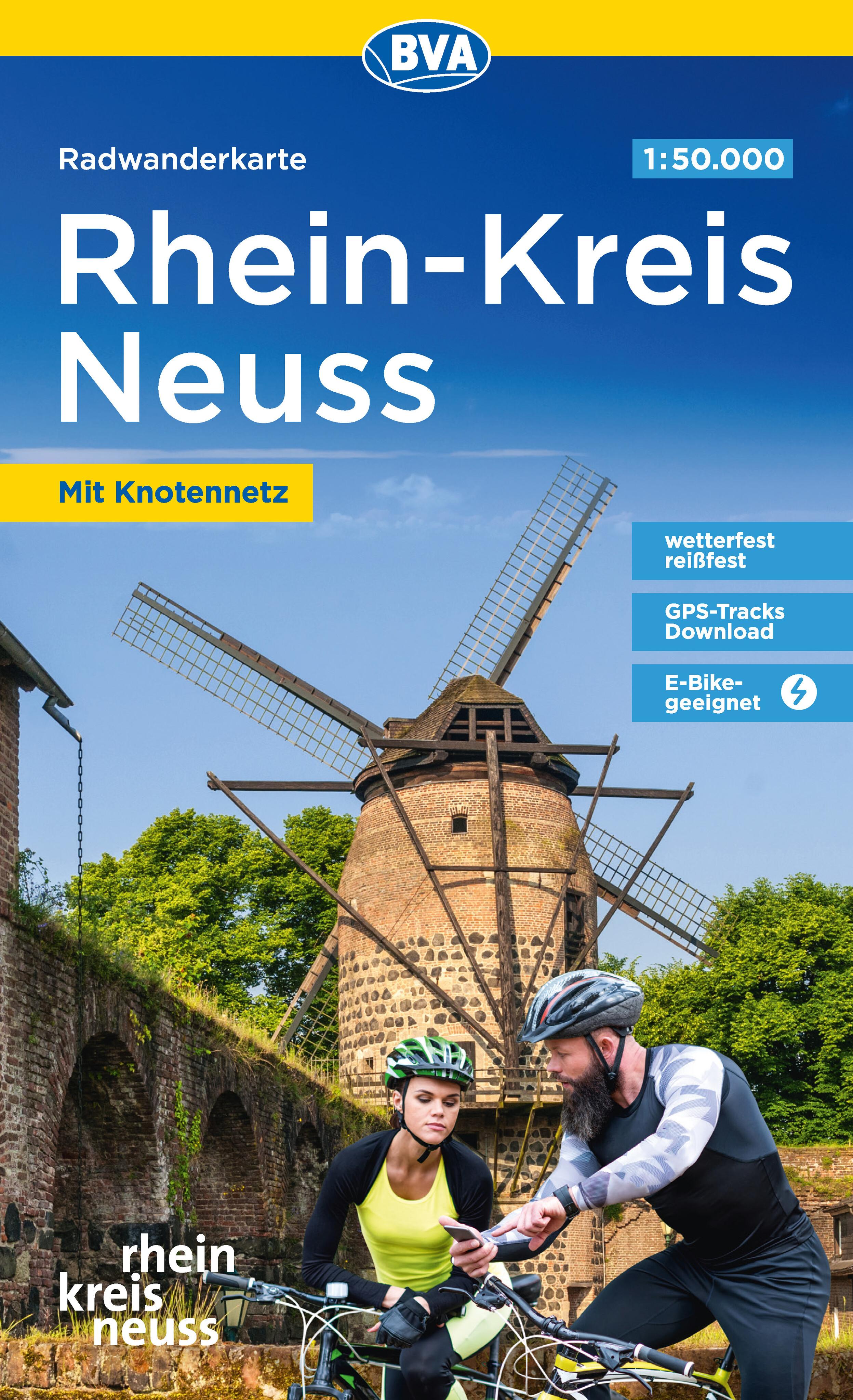 Vorderes Coverbild Radwanderkarte BVA Rhein-Kreis Neuss 1:50.000, reiß- und wetterfest, GPS-Tracks Download, mit Knotennetz