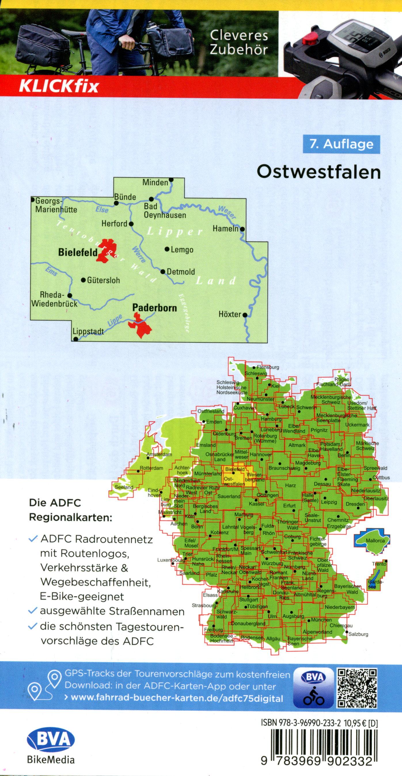 Beispielinhalt (Bild) ADFC-Regionalkarte Ostwestfalen, 1:75.000, mit Tagestourenvorschlägen, reiß- und wetterfest, E-Bike-geeignet, GPS-Tracks Download