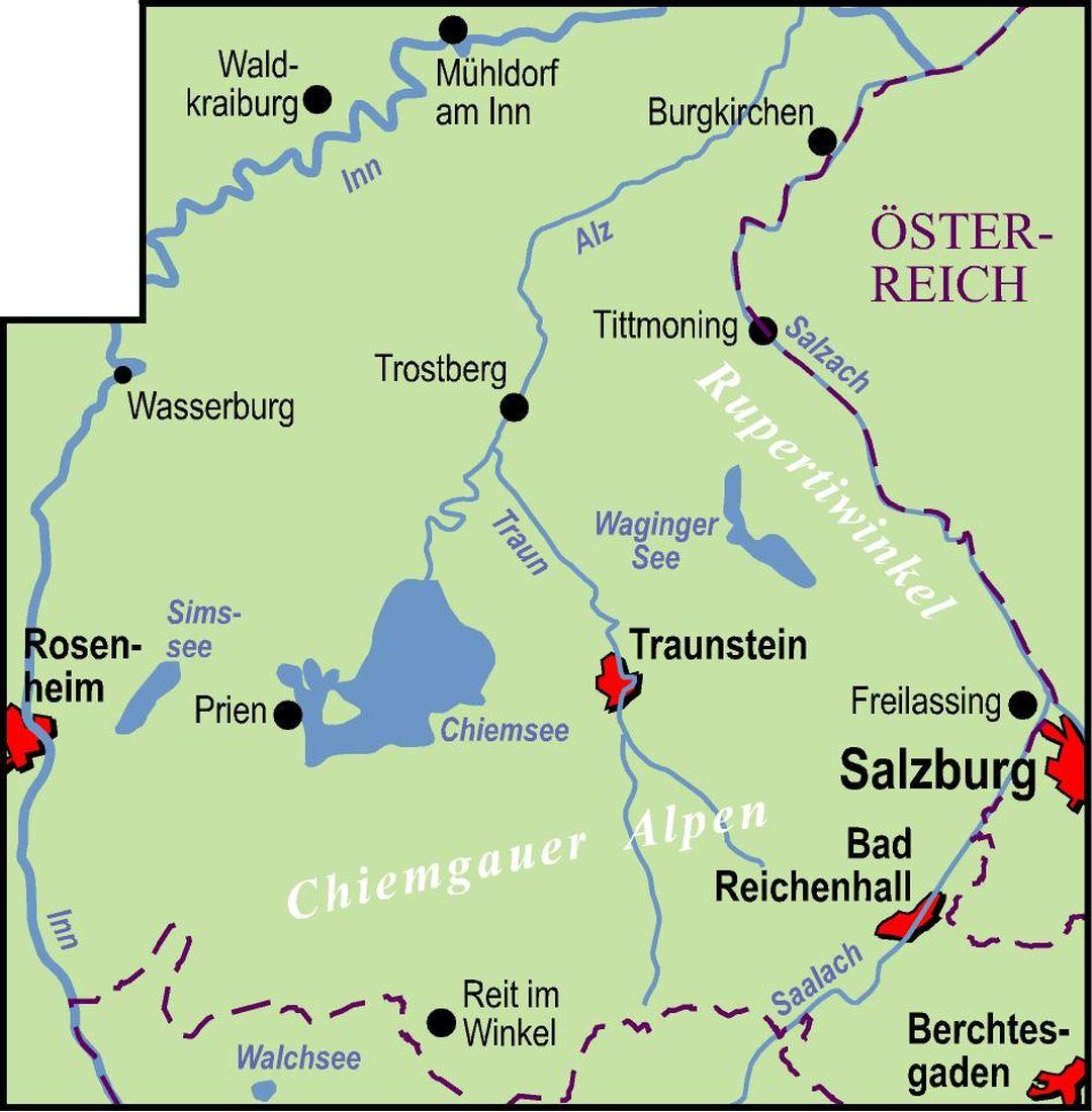 Beispielinhalt (Bild) ADFC-Regionalkarte Chiemgau 1:75.000, mit Tagestourenvorschlägen, reiß- und wetterfest, E-Bike-geeignet, GPS-Tracks Download