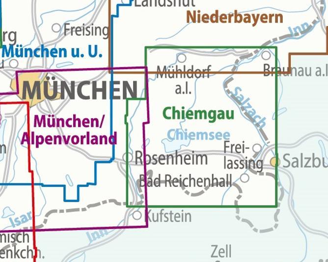 Beispielinhalt (Bild) ADFC-Regionalkarte Chiemgau 1:75.000, mit Tagestourenvorschlägen, reiß- und wetterfest, E-Bike-geeignet, GPS-Tracks Download