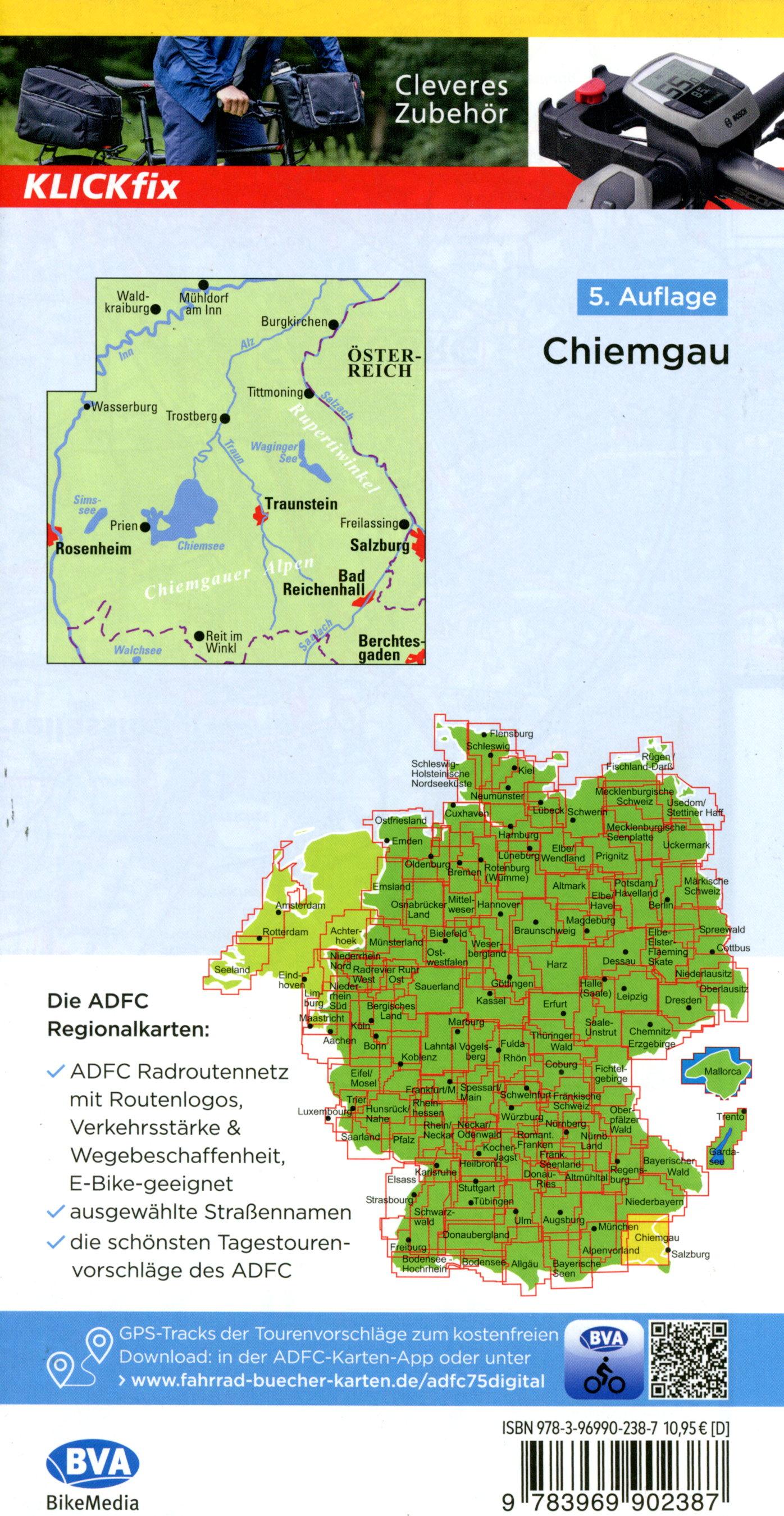 Beispielinhalt (Bild) ADFC-Regionalkarte Chiemgau 1:75.000, mit Tagestourenvorschlägen, reiß- und wetterfest, E-Bike-geeignet, GPS-Tracks Download
