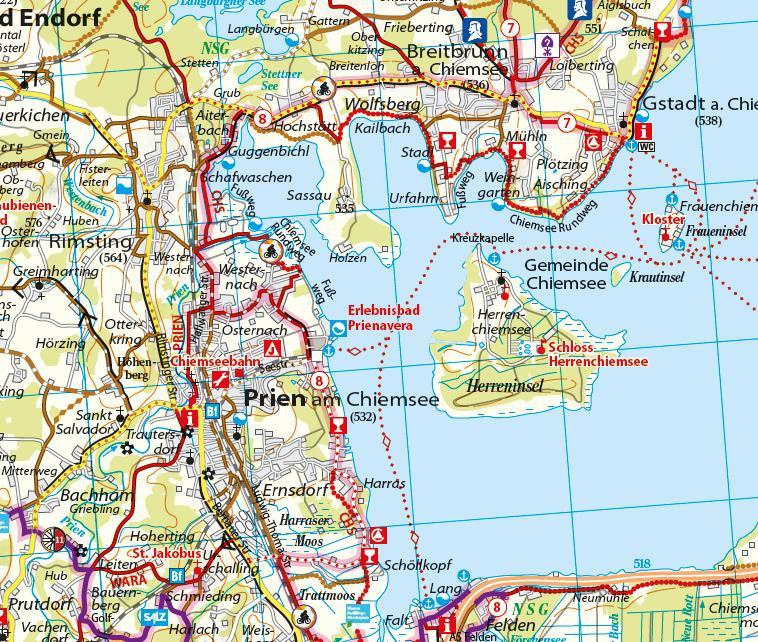 Beispielinhalt (Bild) ADFC-Regionalkarte Chiemgau 1:75.000, mit Tagestourenvorschlägen, reiß- und wetterfest, E-Bike-geeignet, GPS-Tracks Download