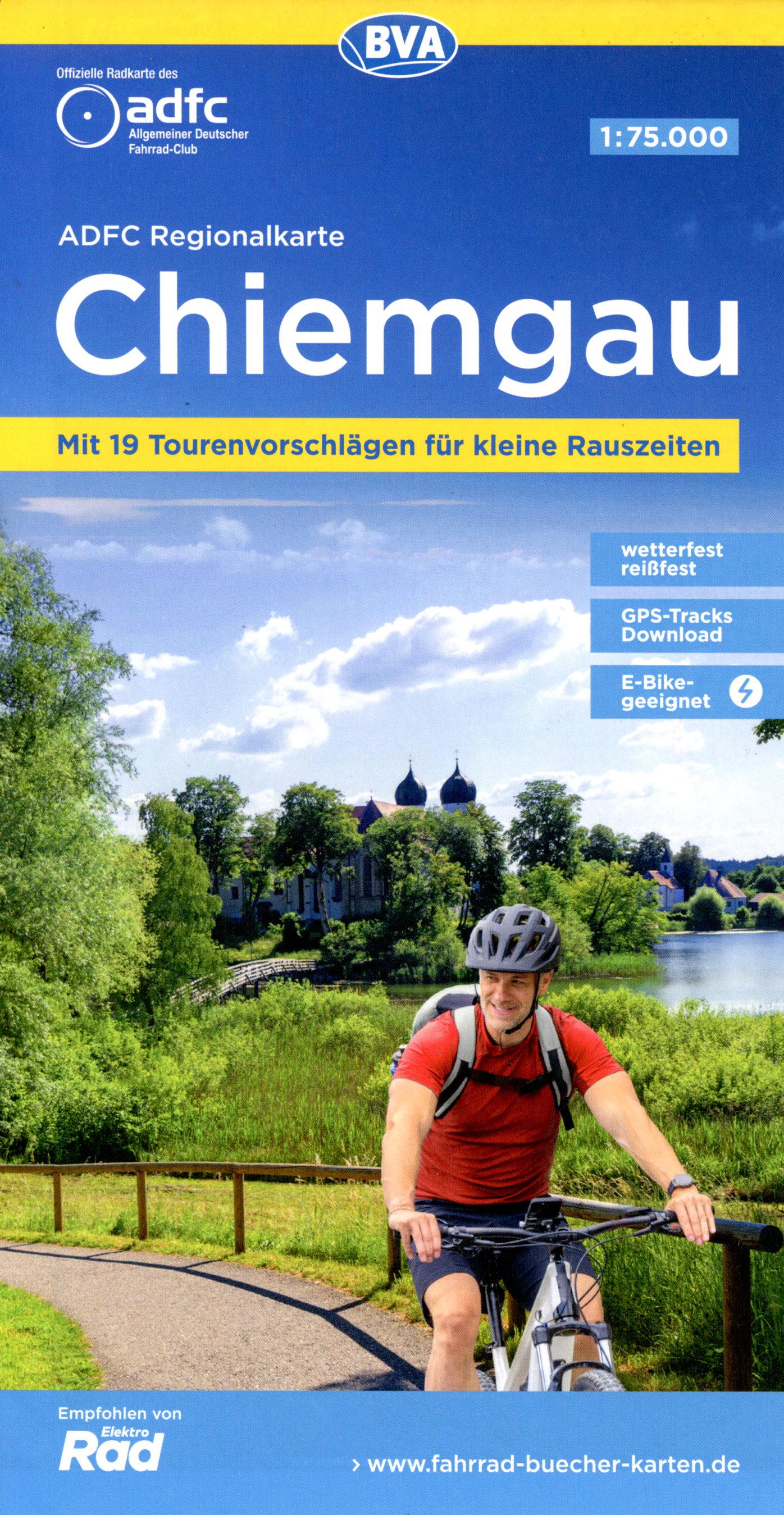 Vorderes Coverbild ADFC-Regionalkarte Chiemgau 1:75.000, mit Tagestourenvorschlägen, reiß- und wetterfest, E-Bike-geeignet, GPS-Tracks Download