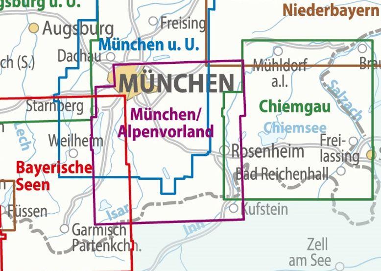 Beispielinhalt (Bild) ADFC-Regionalkarte München Alpenvorland, 1:75.000, mit Tagestourenvorschlägen, reiß- und wetterfest, E-Bike-geeignet, GPS-Tracks Download