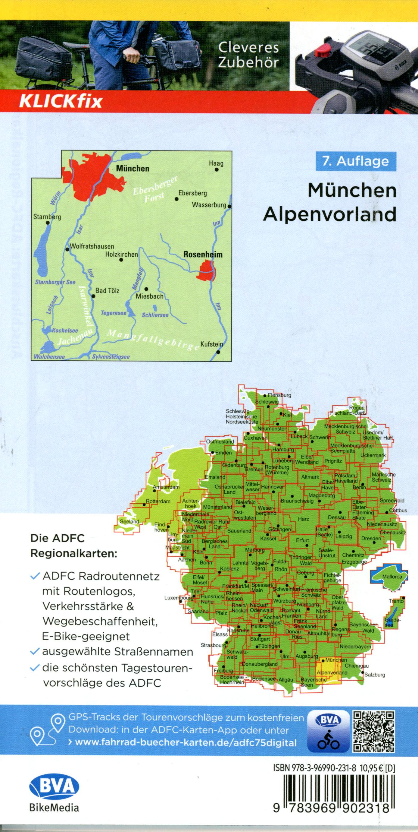Beispielinhalt (Bild) ADFC-Regionalkarte München Alpenvorland, 1:75.000, mit Tagestourenvorschlägen, reiß- und wetterfest, E-Bike-geeignet, GPS-Tracks Download