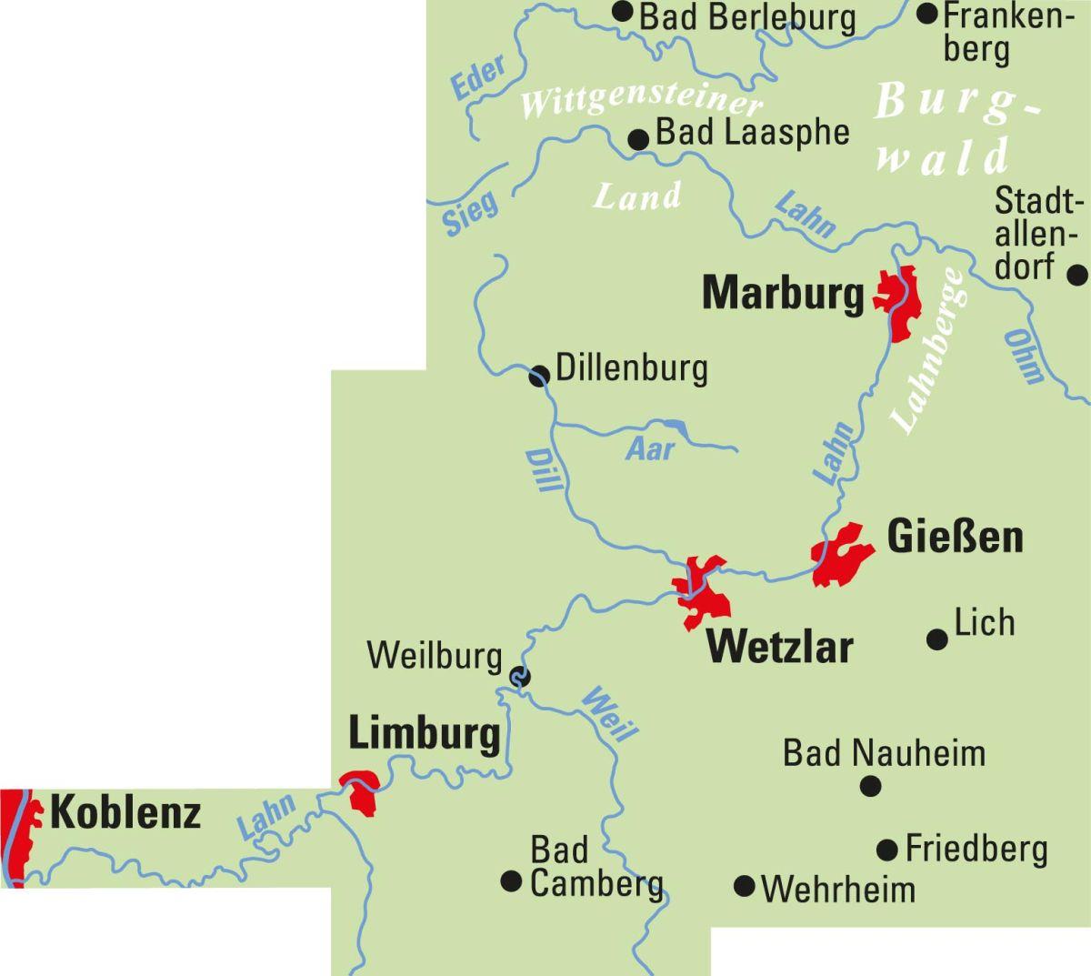 Beispielinhalt (Bild) ADFC-Regionalkarte Lahntal, 1:75.000, mit Tagestourenvorschlägen, reiß- und wetterfest, E-Bike-geeignet, mit Knotenpunkten, GPS-Tracks Download