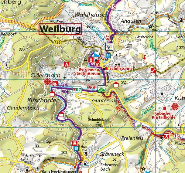 Beispielinhalt (Bild) ADFC-Regionalkarte Lahntal, 1:75.000, mit Tagestourenvorschlägen, reiß- und wetterfest, E-Bike-geeignet, mit Knotenpunkten, GPS-Tracks Download