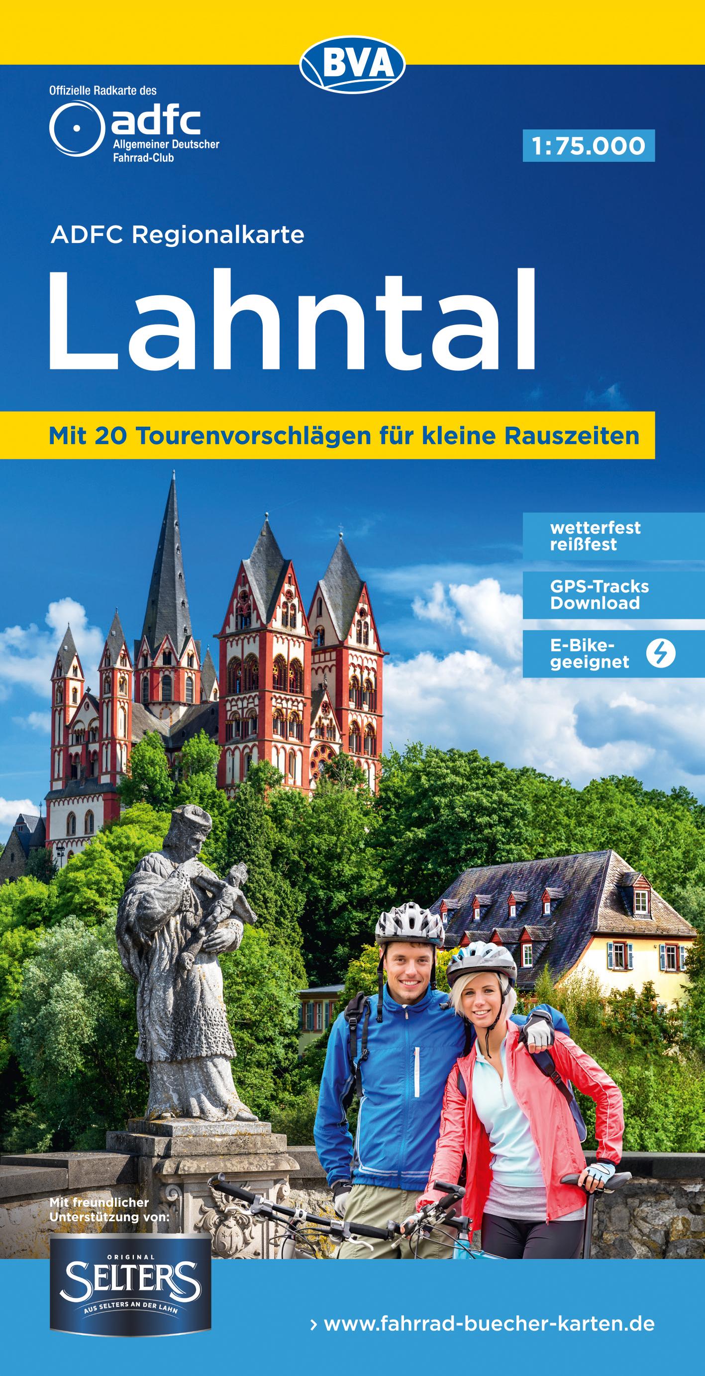 Vorderes Coverbild ADFC-Regionalkarte Lahntal, 1:75.000, mit Tagestourenvorschlägen, reiß- und wetterfest, E-Bike-geeignet, mit Knotenpunkten, GPS-Tracks Download