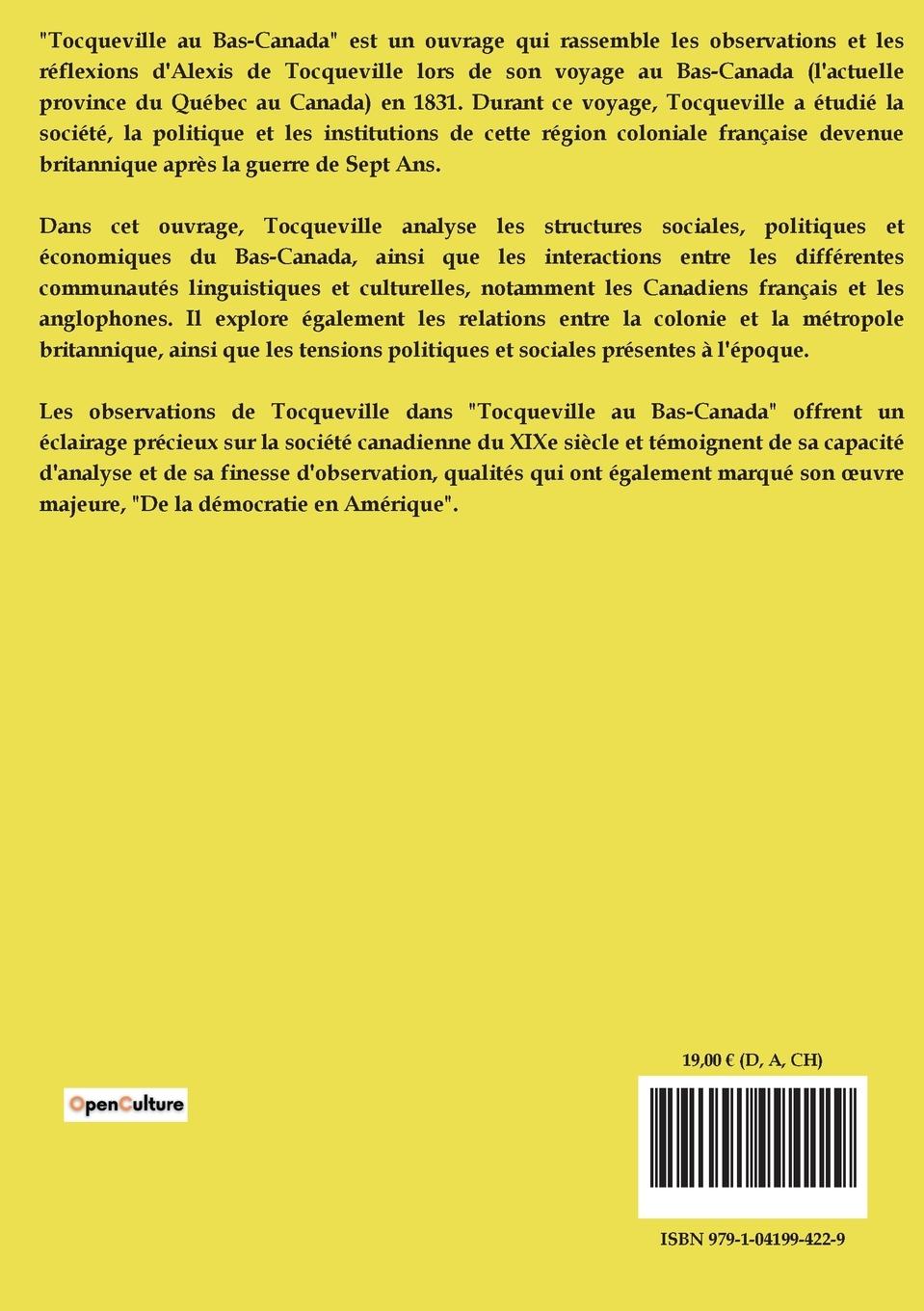 Rückseitencover Tocqueville au Bas-Canada
