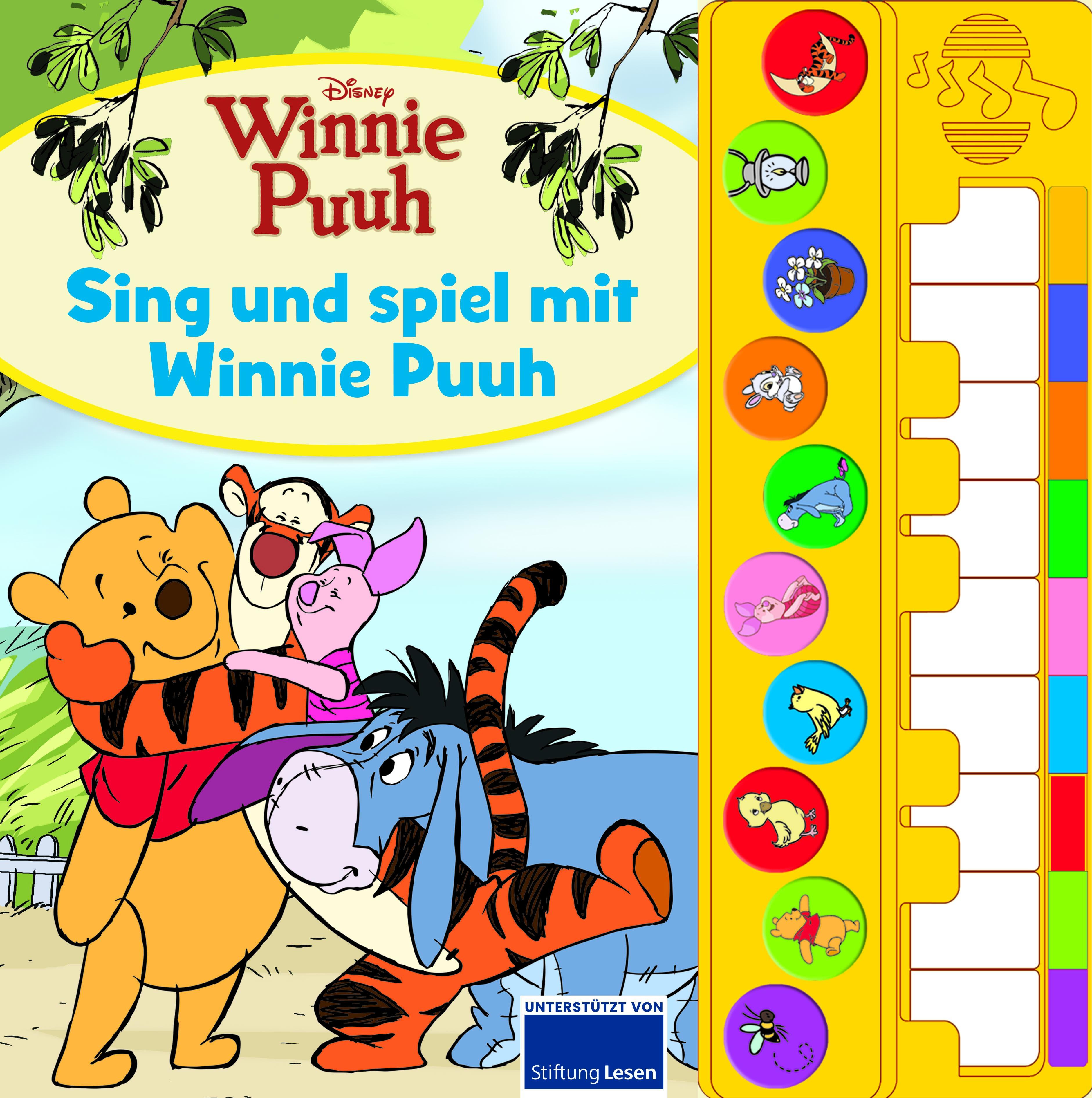 Vorderes Coverbild Disney Winnie Puuh - Sing und spiel mit Winnie Puuh - Liederbuch mit Klaviertastatur - Vor- und Nachspielfunktion - 10 beliebte Kinderlieder - Soundbuch