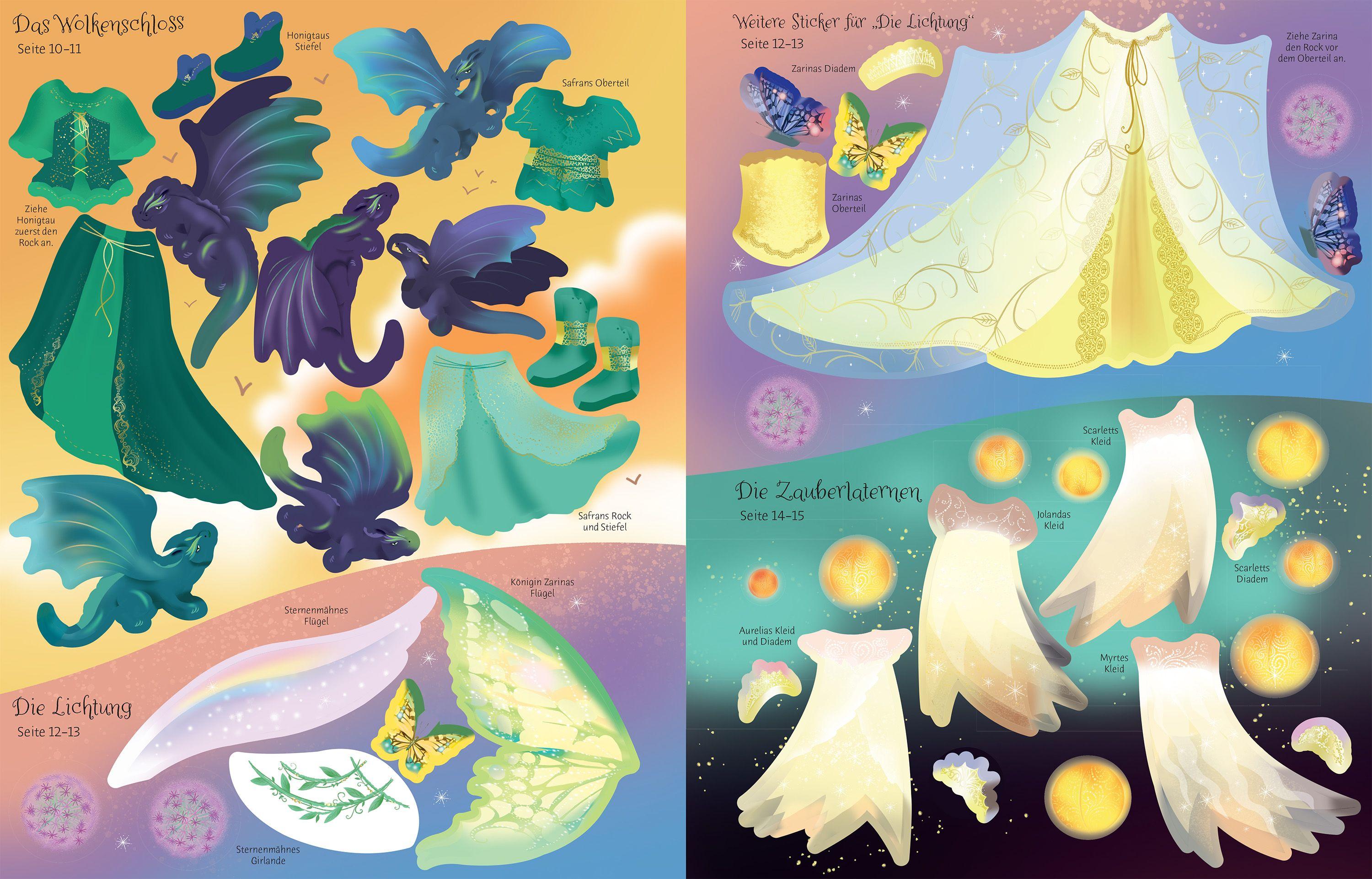 Beispielinhalt (Bild) Mein Anziehpuppen-Stickerbuch: Königreich der Feen