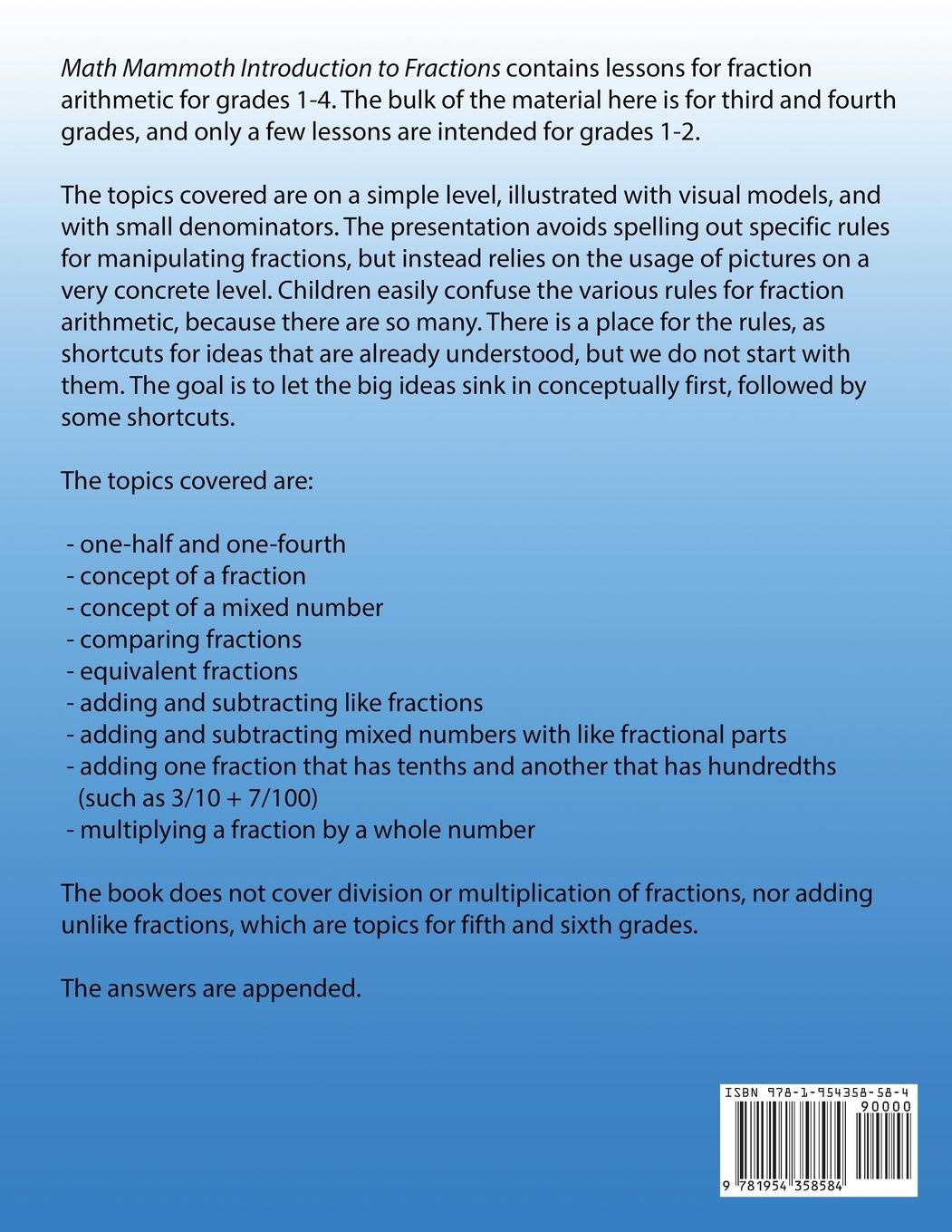 Rückseitencover Math Mammoth Introduction to Fractions