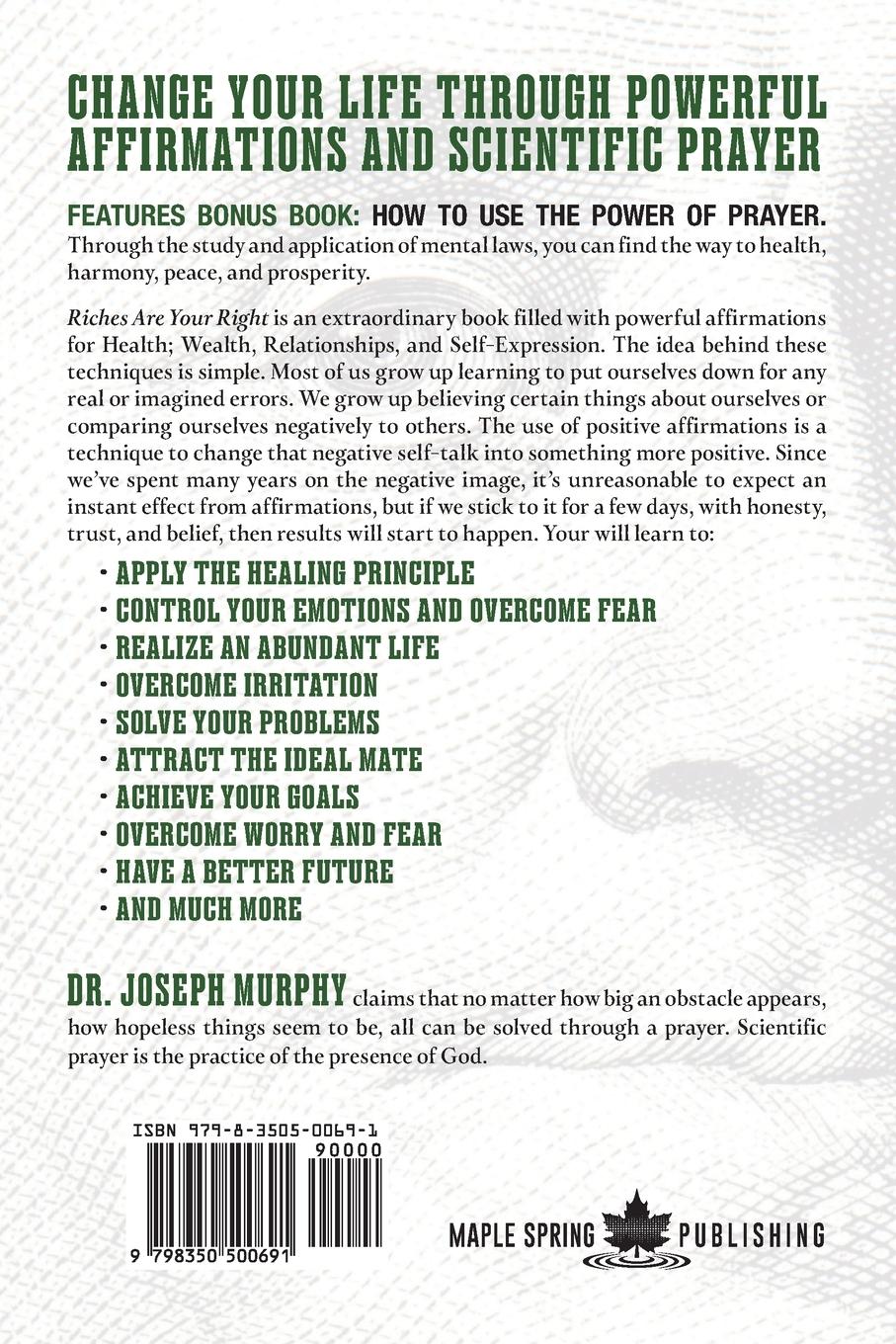 Rückseitencover Riches Are Your Right Features Bonus Book How to Use the Power of Prayer