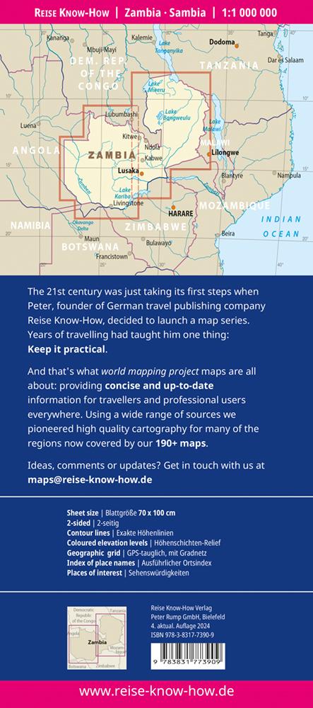 Rückseitencover Reise Know-How Landkarte Sambia  1:1.000.000