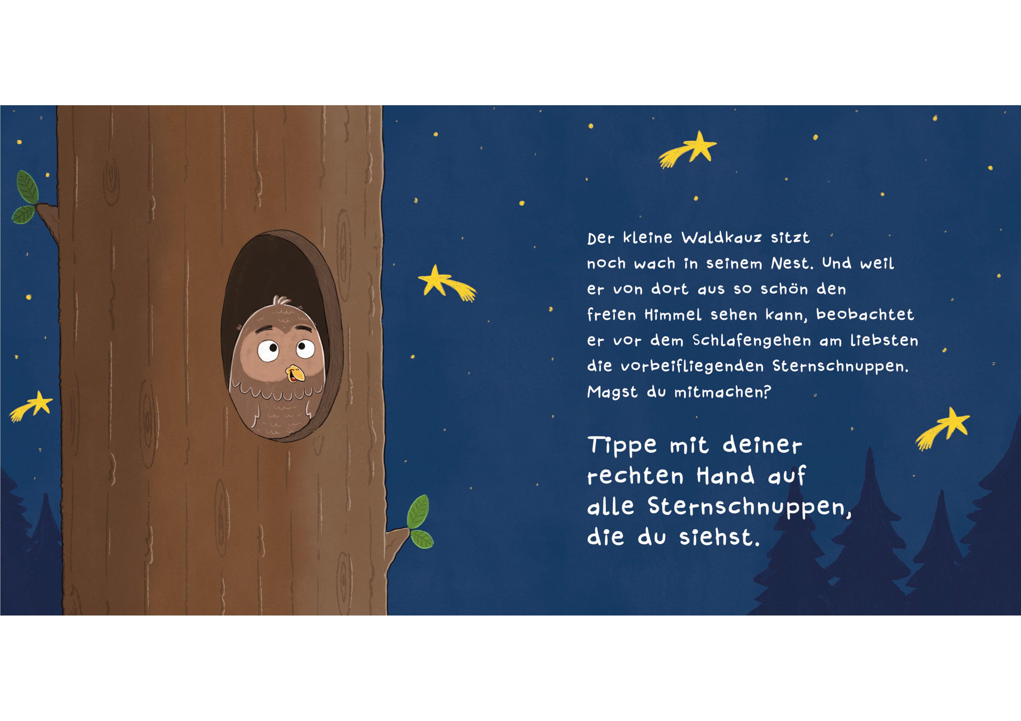 Beispielinhalt (Bild) Streichel den Siebenschläfer - Ein Gute-Nacht-Mitmachbuch. Für Kinder ab 2 Jahren