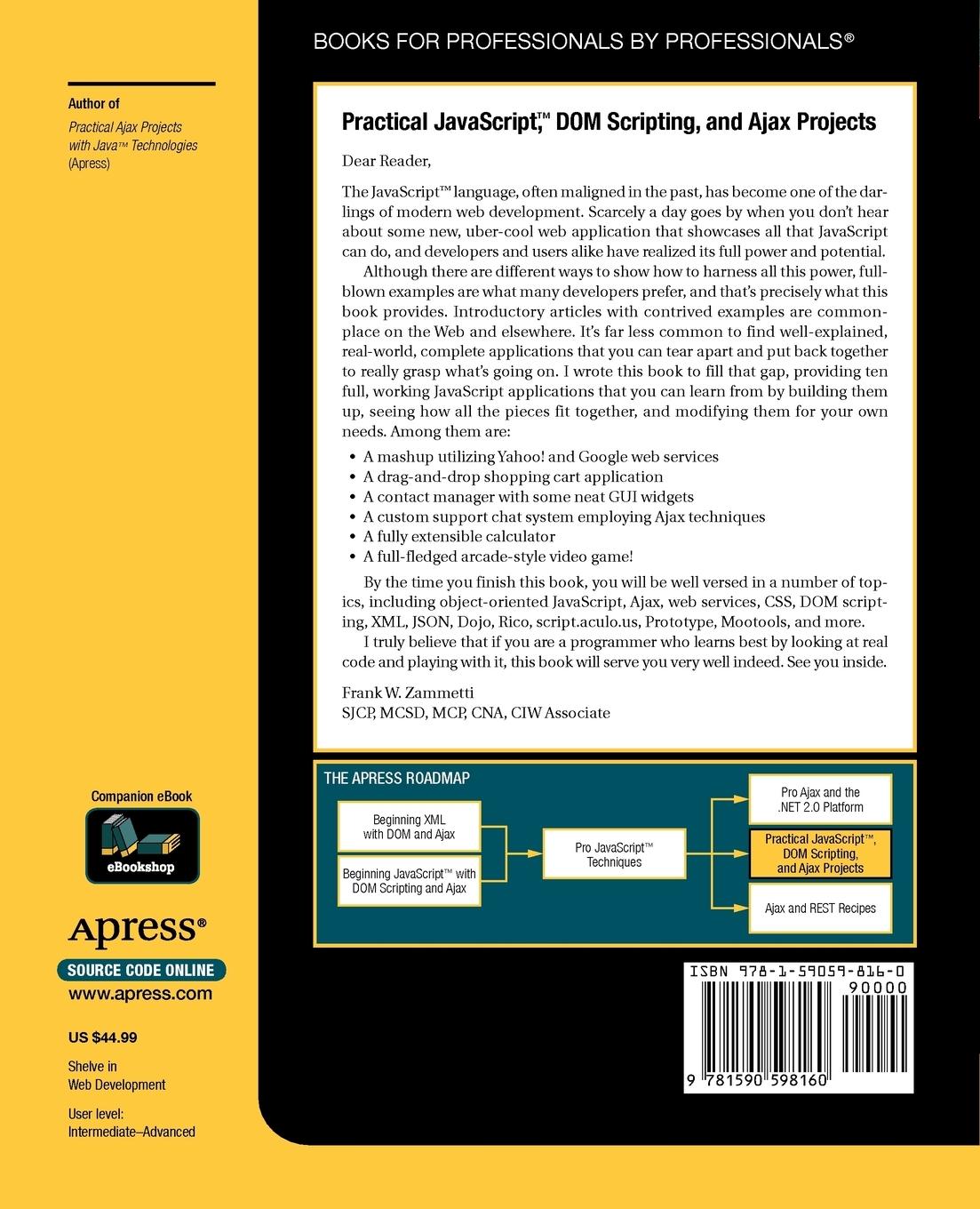 Rückseitencover Practical Javascript, DOM Scripting and Ajax Projects