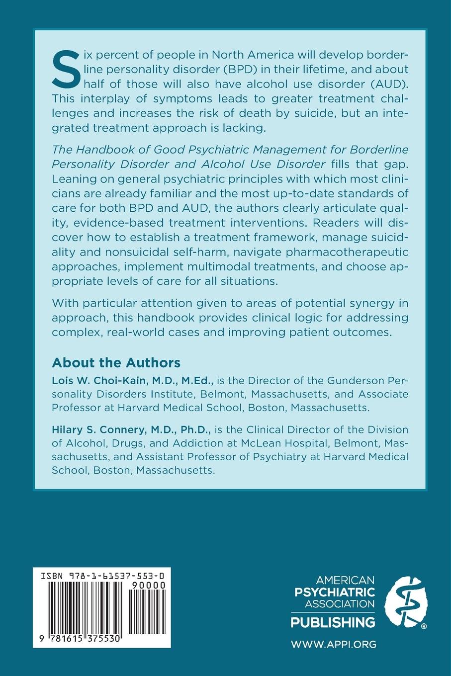 Rückseitencover Handbook of Good Psychiatric Management for Borderline Personality Disorder and Alcohol Use Disorder
