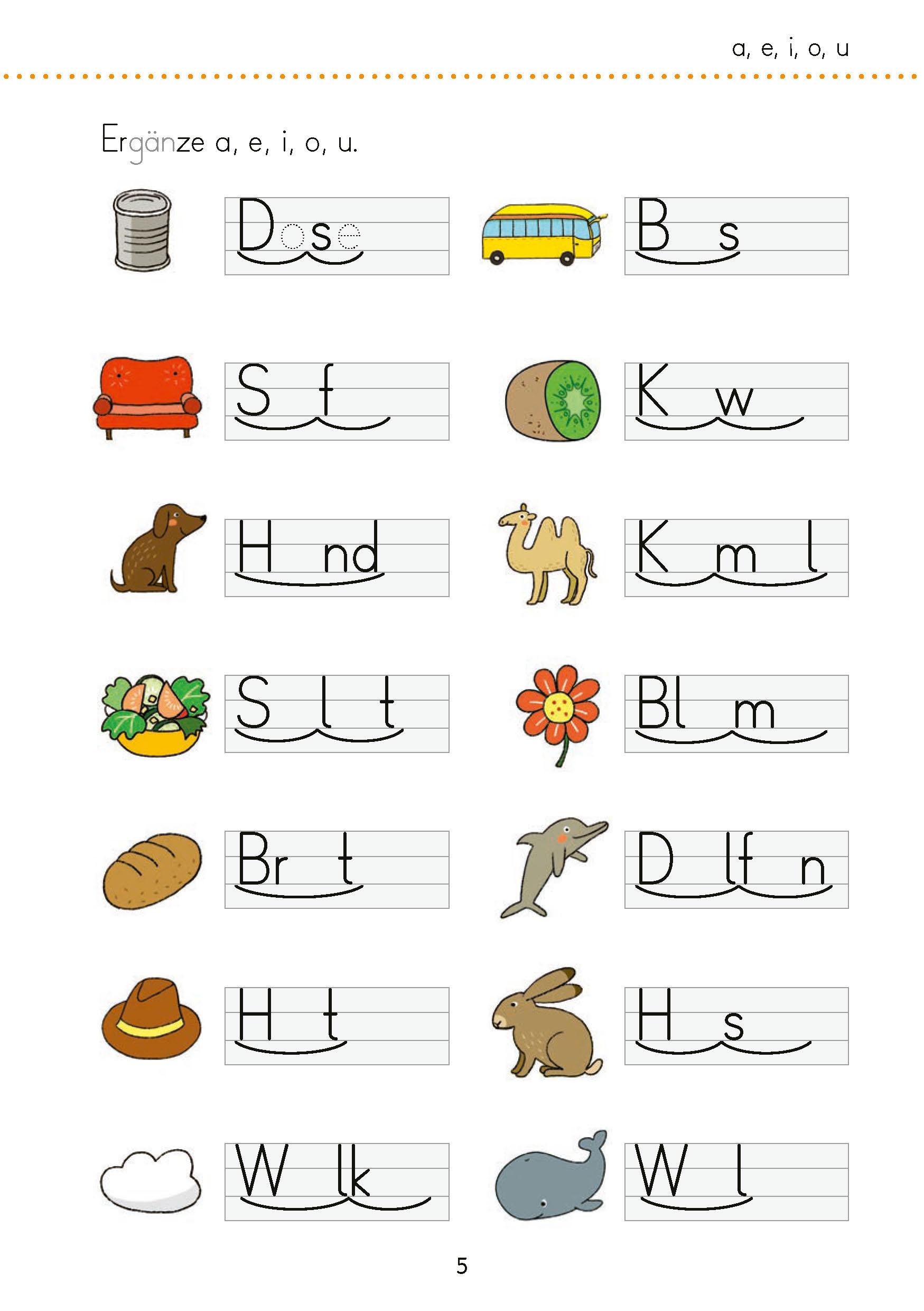 Beispielinhalt (Bild) Mein Übungsheft Buchstaben schreiben lernen 1. Klasse: Druckbuchstaben und Wörter üben