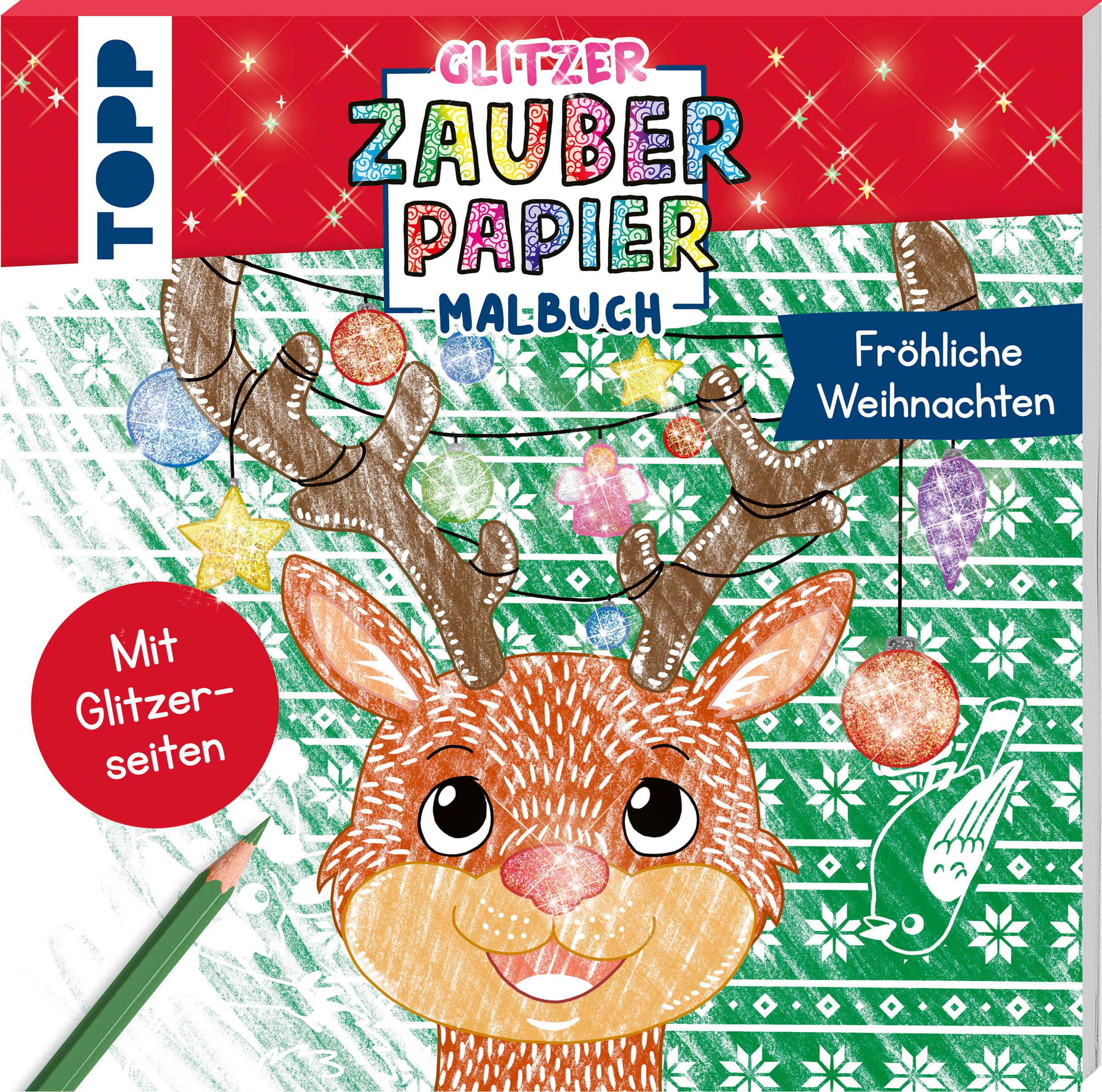 Vorderes Coverbild Glitzer Zauberpapier Malbuch Fröhliche Weihnachten