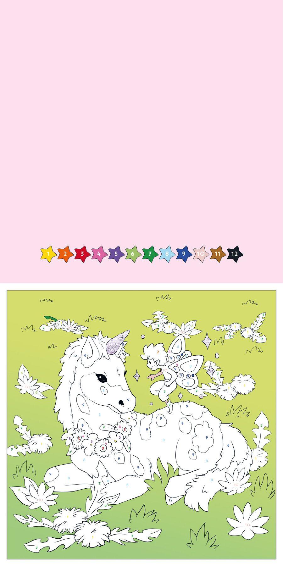 Beispielinhalt (Bild) Malen nach Zahlen Glitzer-Malbuch Einhörner