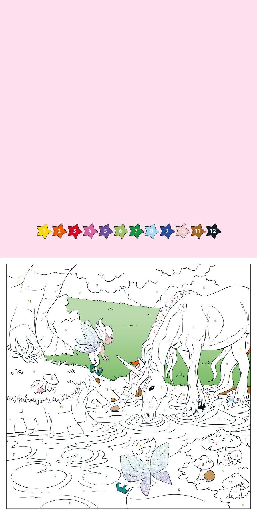 Beispielinhalt (Bild) Malen nach Zahlen Glitzer-Malbuch Einhörner