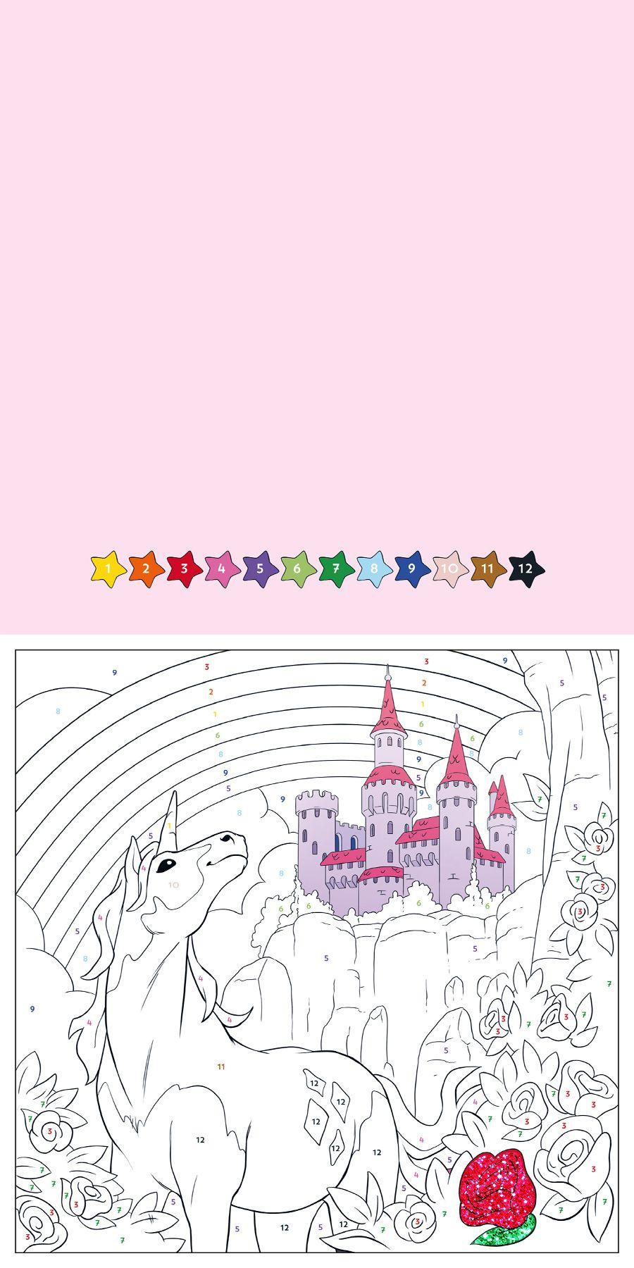 Beispielinhalt (Bild) Malen nach Zahlen Glitzer-Malbuch Einhörner