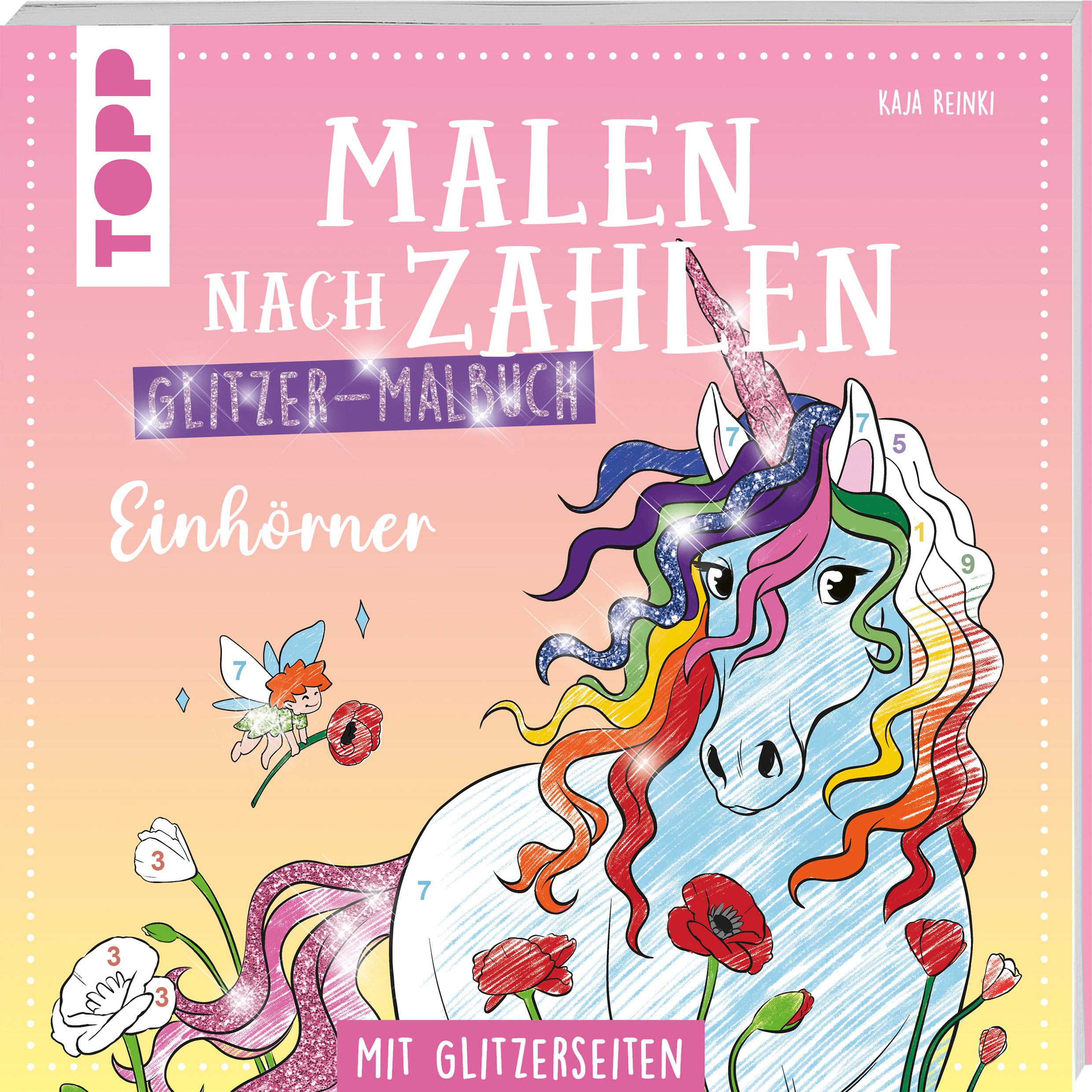 Vorderes Coverbild Malen nach Zahlen Glitzer-Malbuch Einhörner