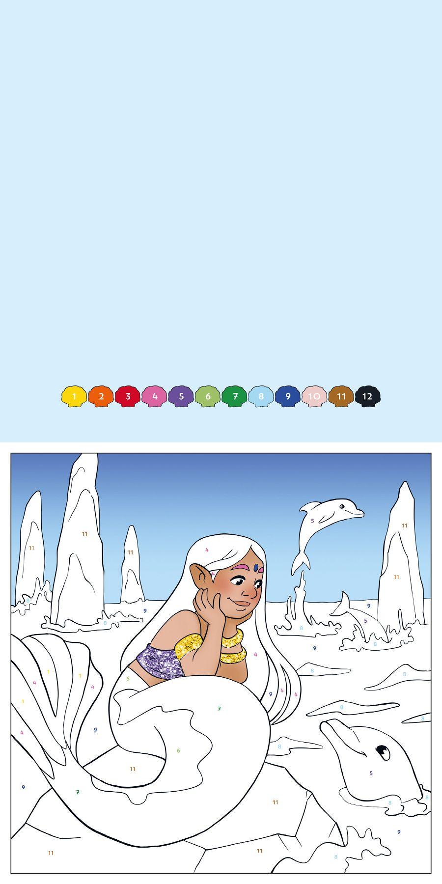 Beispielinhalt (Bild) Malen nach Zahlen Glitzer-Malbuch Meerjungfrauen