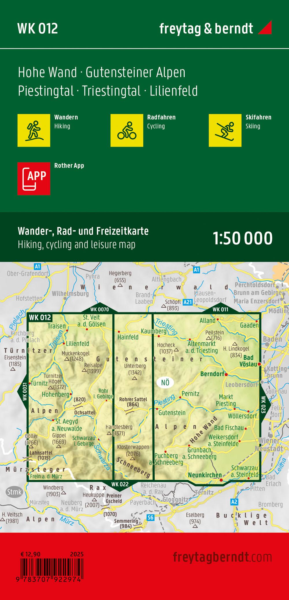 Rückseitencover Hohe Wand - Gutensteiner Alpen, Wander-, Rad- und Freizeitkarte 1:50.000, freytag & berndt, WK 012