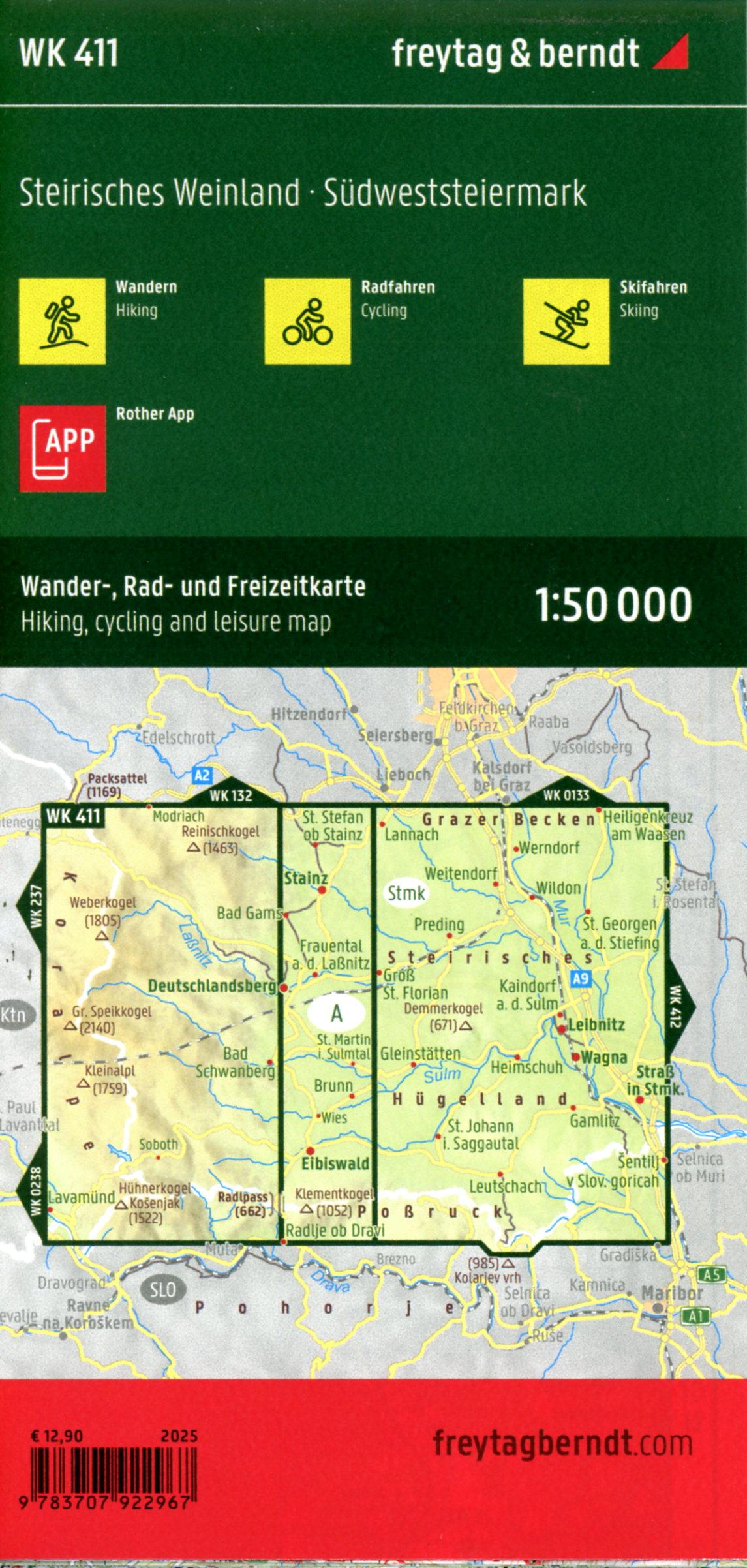 Beispielinhalt (Bild) Steirisches Weinland, Wander-, Rad- und Freizeitkarte 1:50.000, freytag & berndt, WK 411