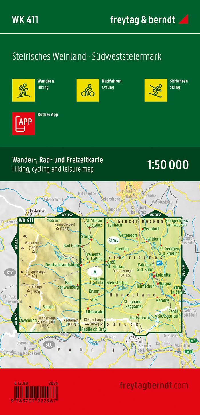 Rückseitencover Steirisches Weinland, Wander-, Rad- und Freizeitkarte 1:50.000, freytag & berndt, WK 411