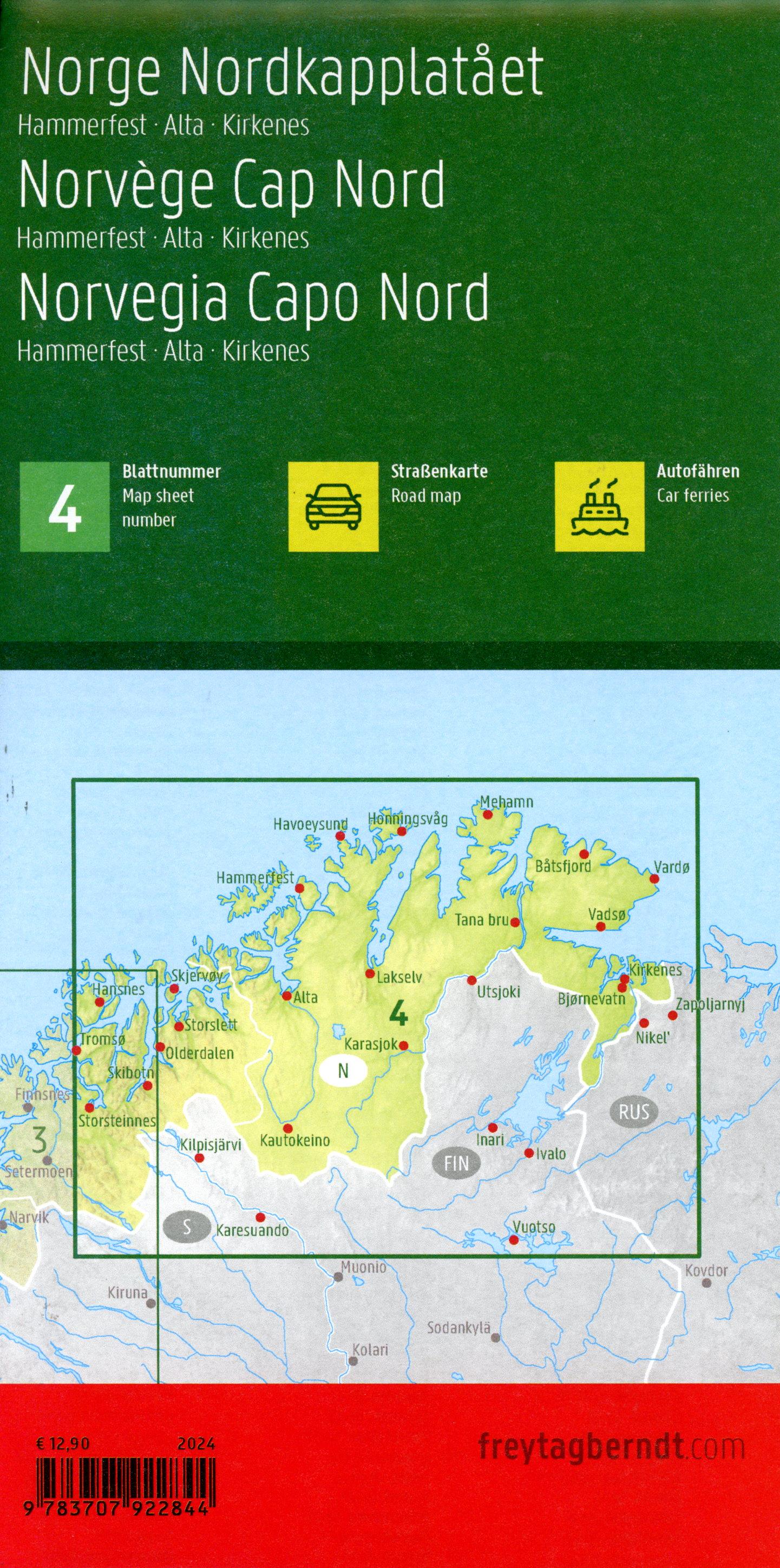 Beispielinhalt (Bild) Norwegen Nordkap, Straßenkarte 1:400.000, freytag & berndt