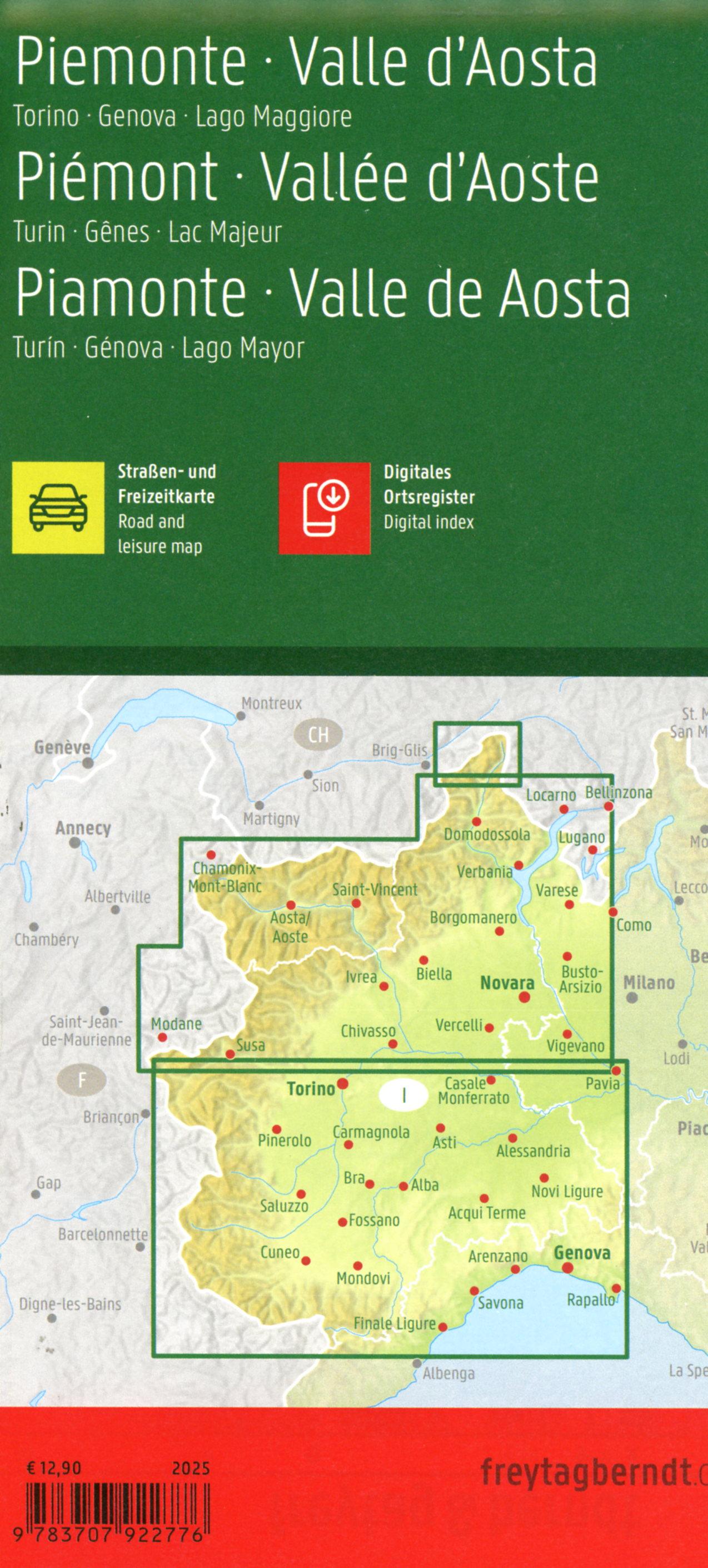 Beispielinhalt (Bild) freytag & berndt Straßenkarte Piemont - Aostatal, Turin - Genua - Lago Maggiore 1:150.000