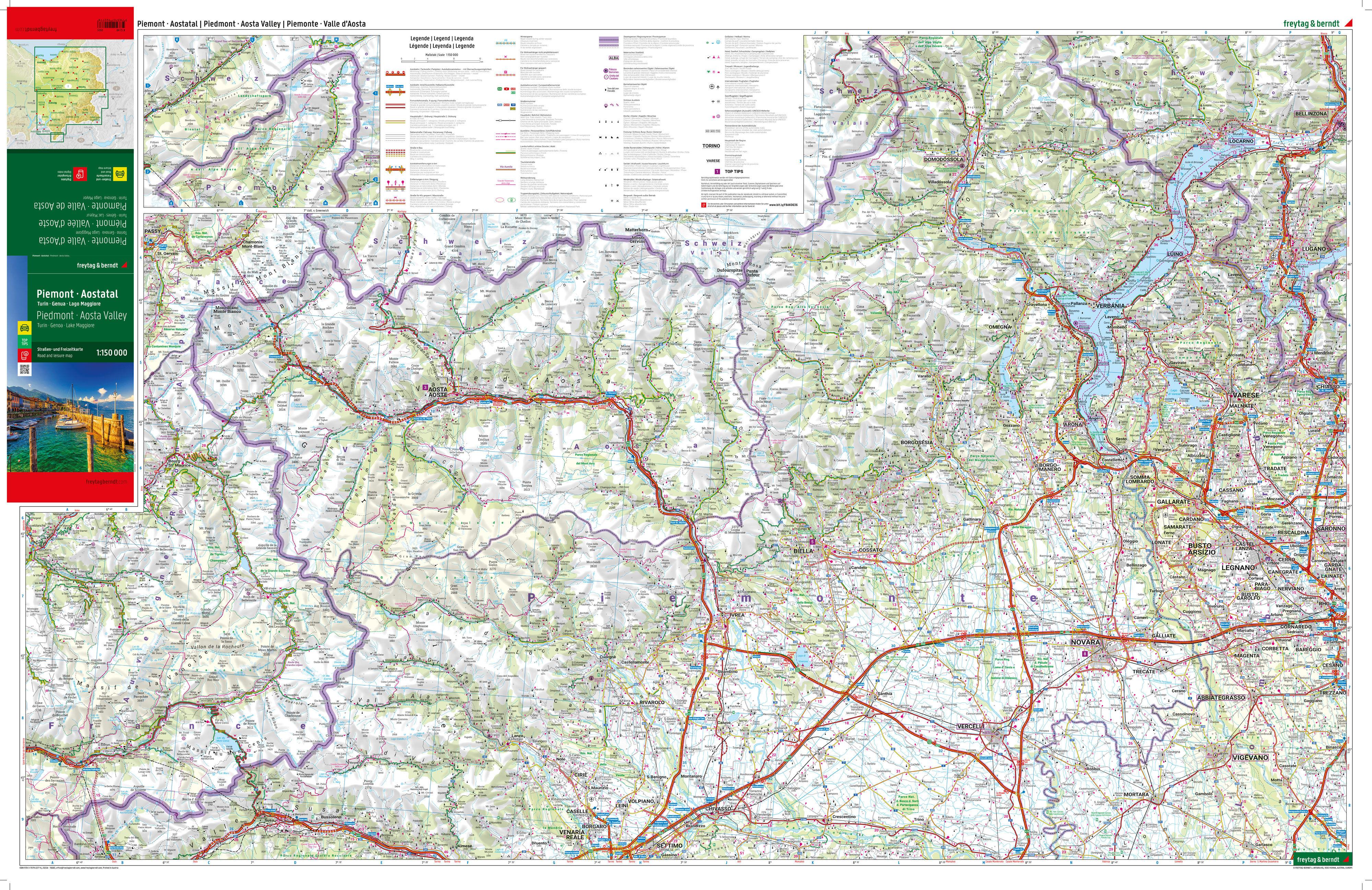 Beispielinhalt (Bild) Piemont - Aostatal, Straßen- und Freizeitkarte 1:150.000, freytag & berndt