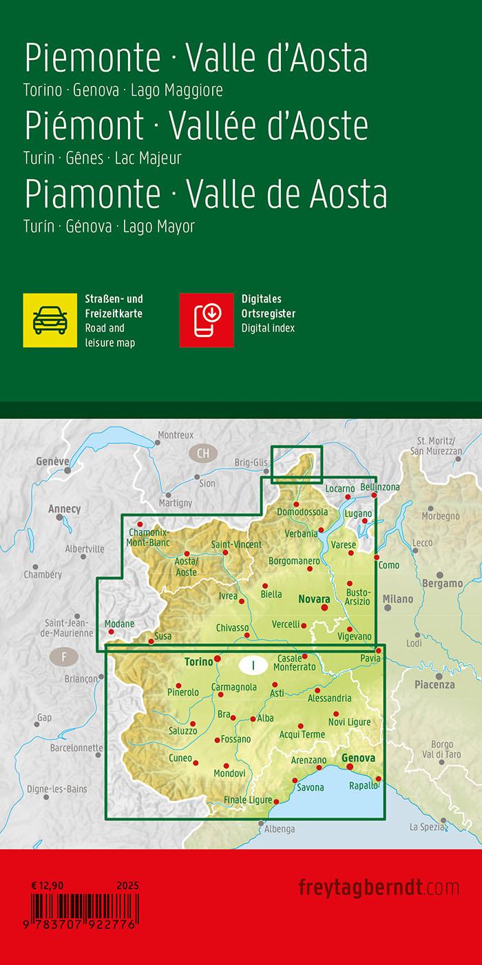 Rückseitencover Piemont - Aostatal, Straßen- und Freizeitkarte 1:150.000, freytag & berndt