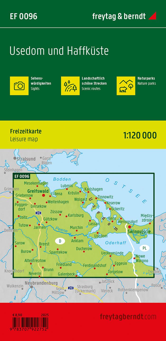 Rückseitencover Usedom und Haffküste, Freizeitkarte 1:120.000, freytag & berndt