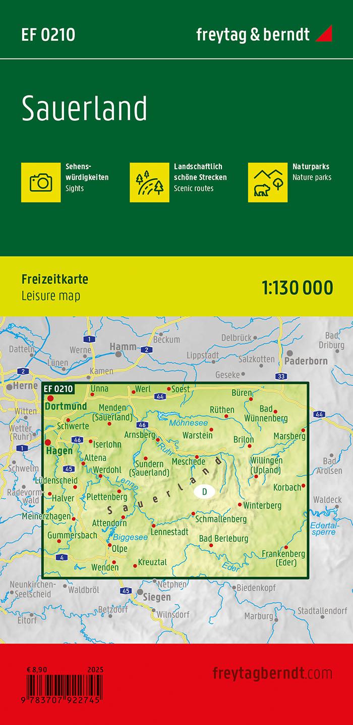 Rückseitencover Sauerland, Freizeitkarte 1:130.000, freytag & berndt