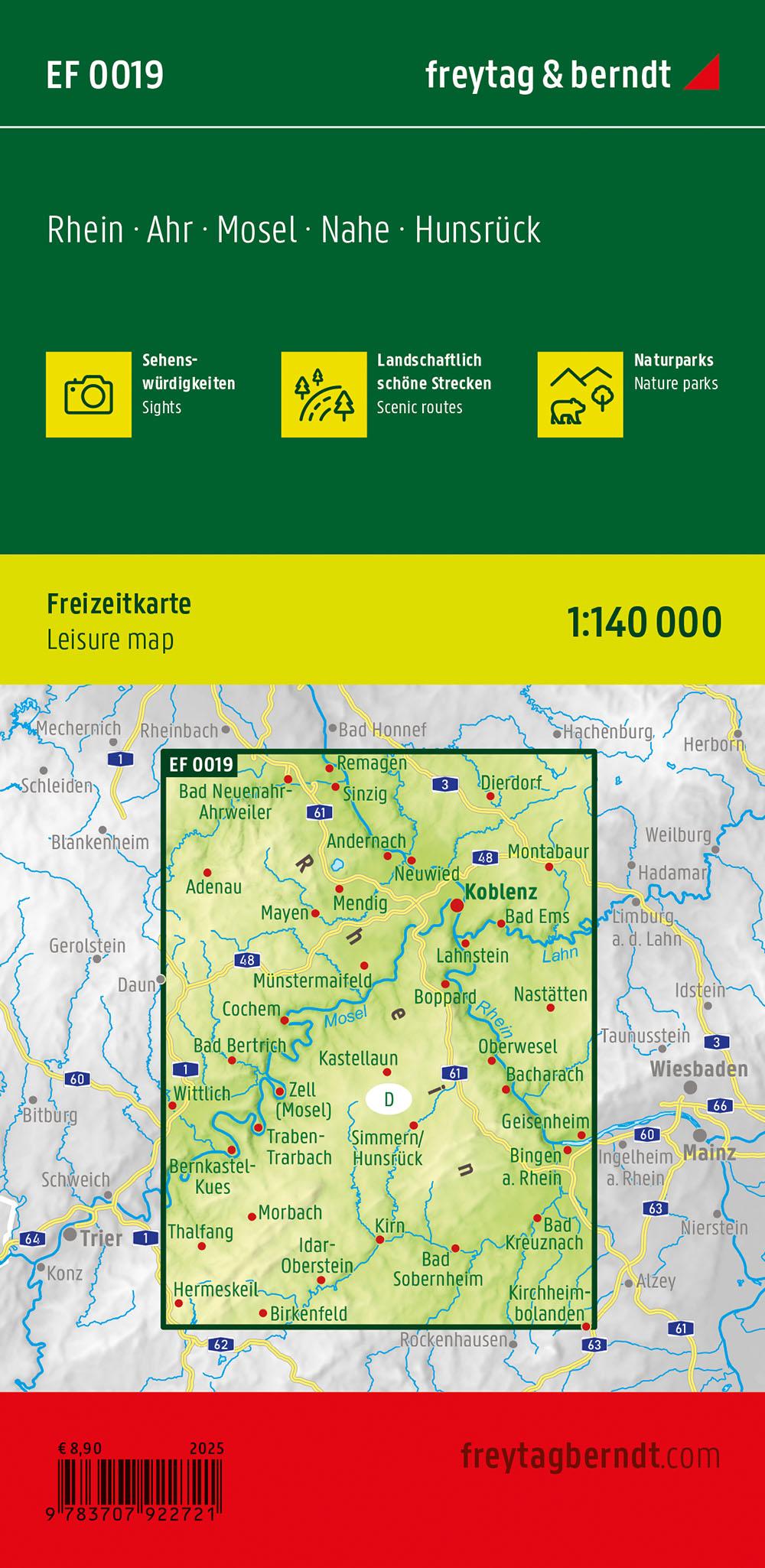 Rückseitencover Rhein - Ahr - Mosel, Freizeitkarte 1:140.000, freytag & berndt