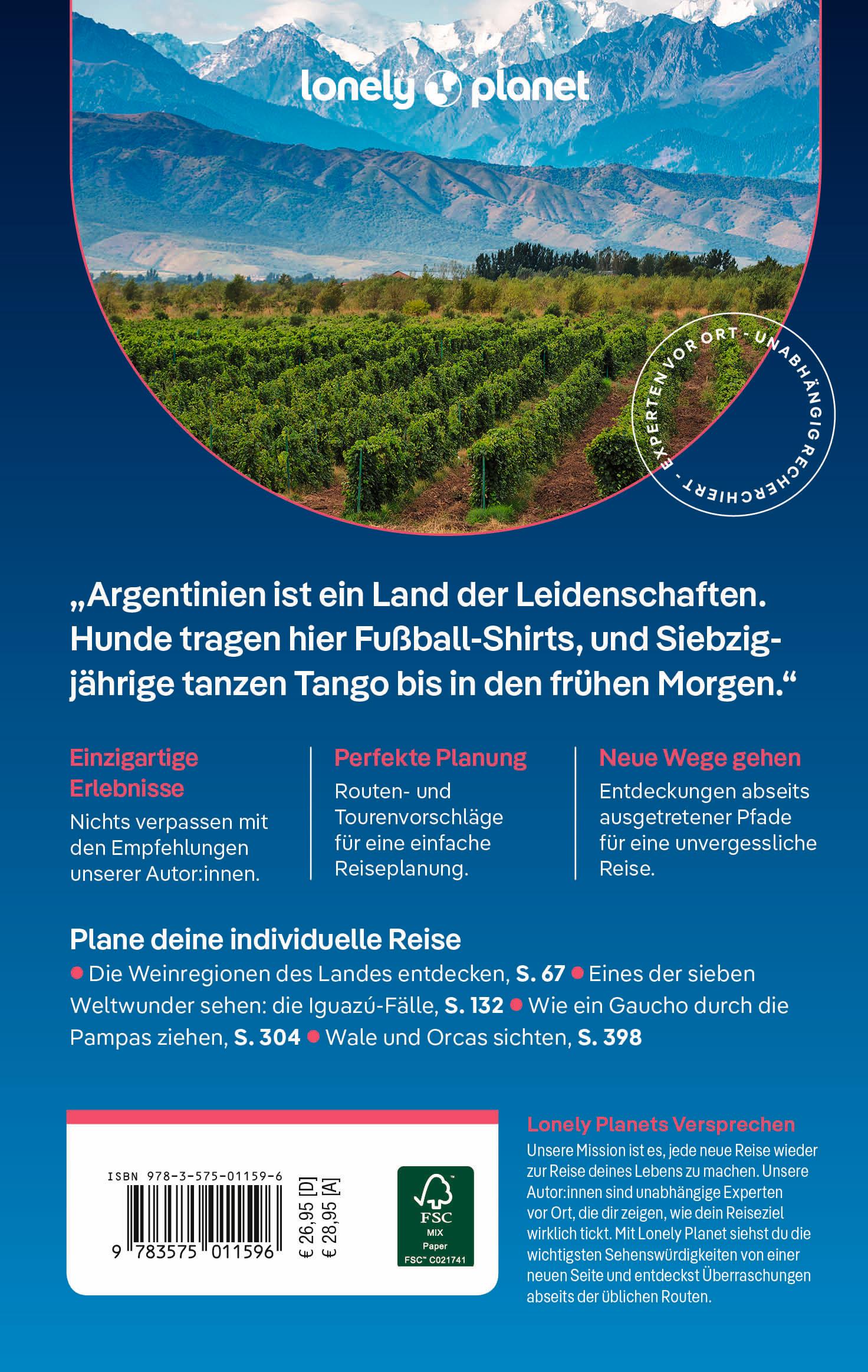 Rückseitencover LONELY PLANET Reiseführer Argentinien
